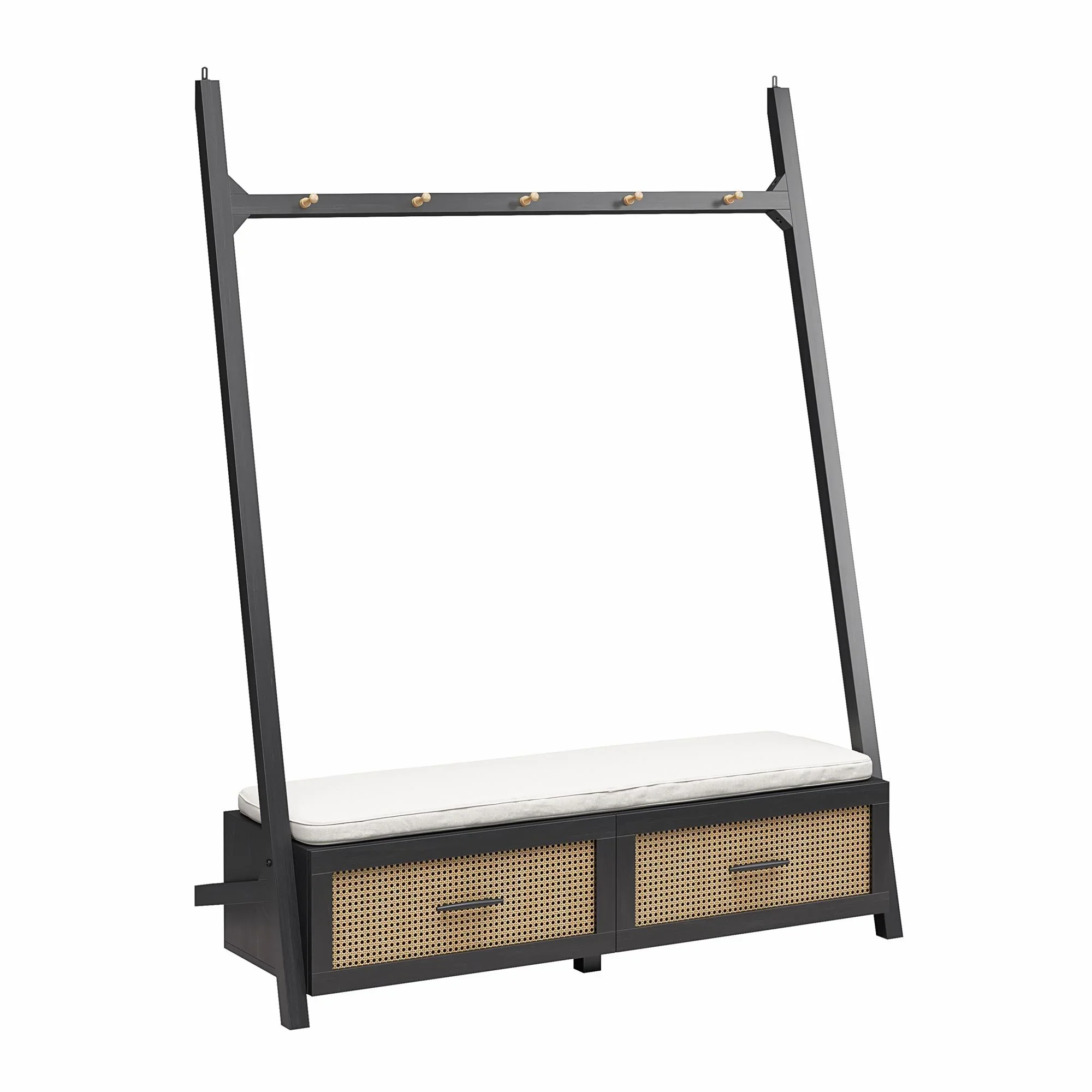 Better Homes & Gardens Entryway Hall Tree, Spring wood Black, 54.02 x 15.98 x 69.02 in, 83.6 lb