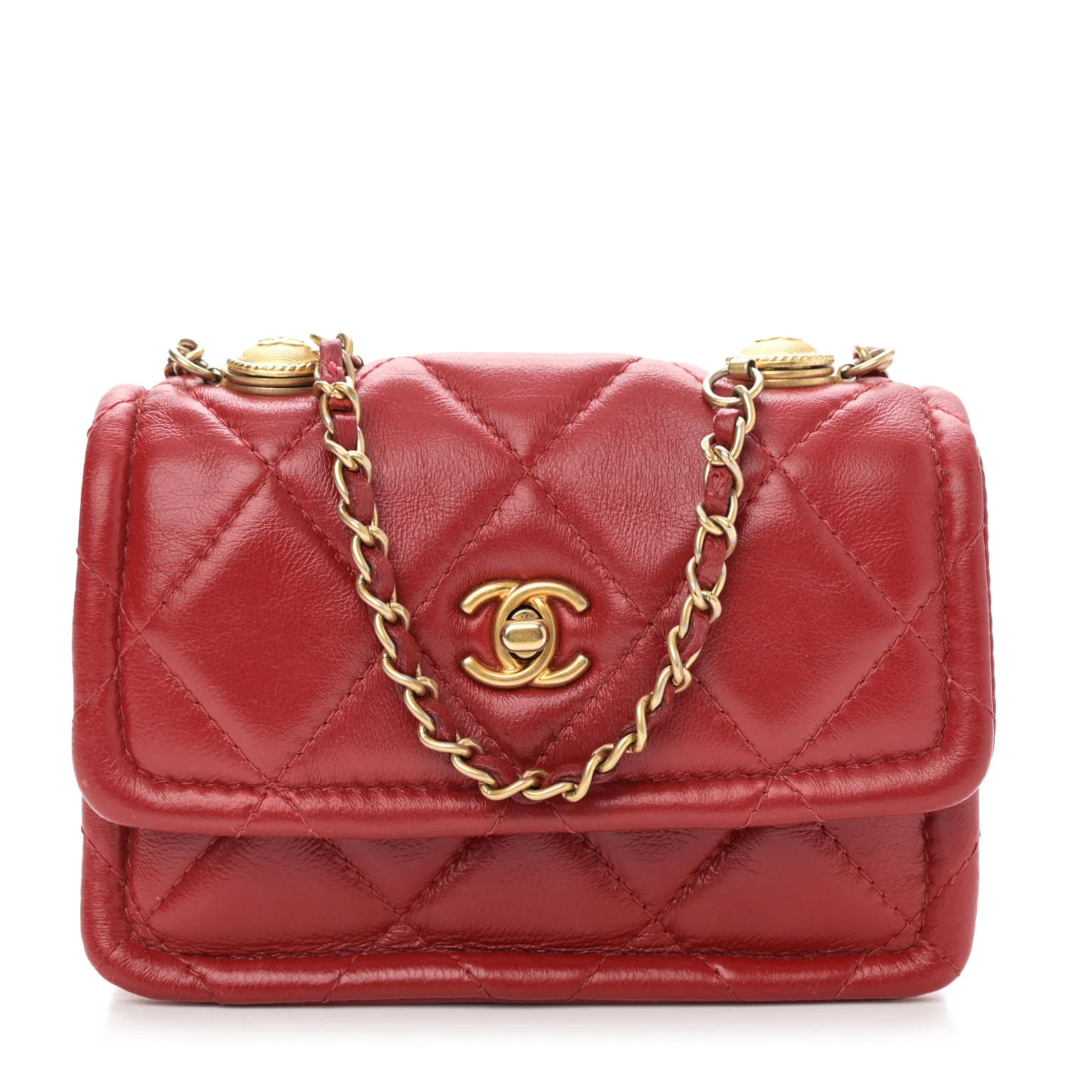 Shiny Lambskin Quilted Extra Mini Flap Red