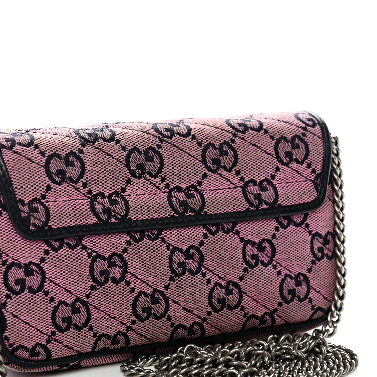 Monogram Multicolor Matelasse Diagonal Super Mini GG Marmont Shoulder Bag Pink Blue