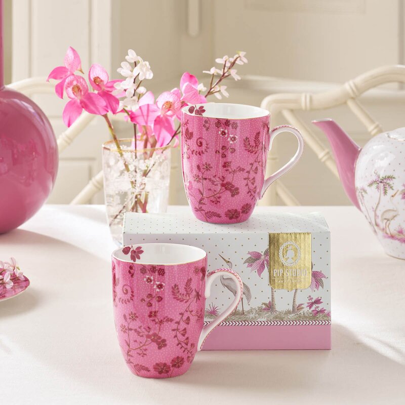 Jolie Flowers krus stor 36,5 cl 2 stk rosa