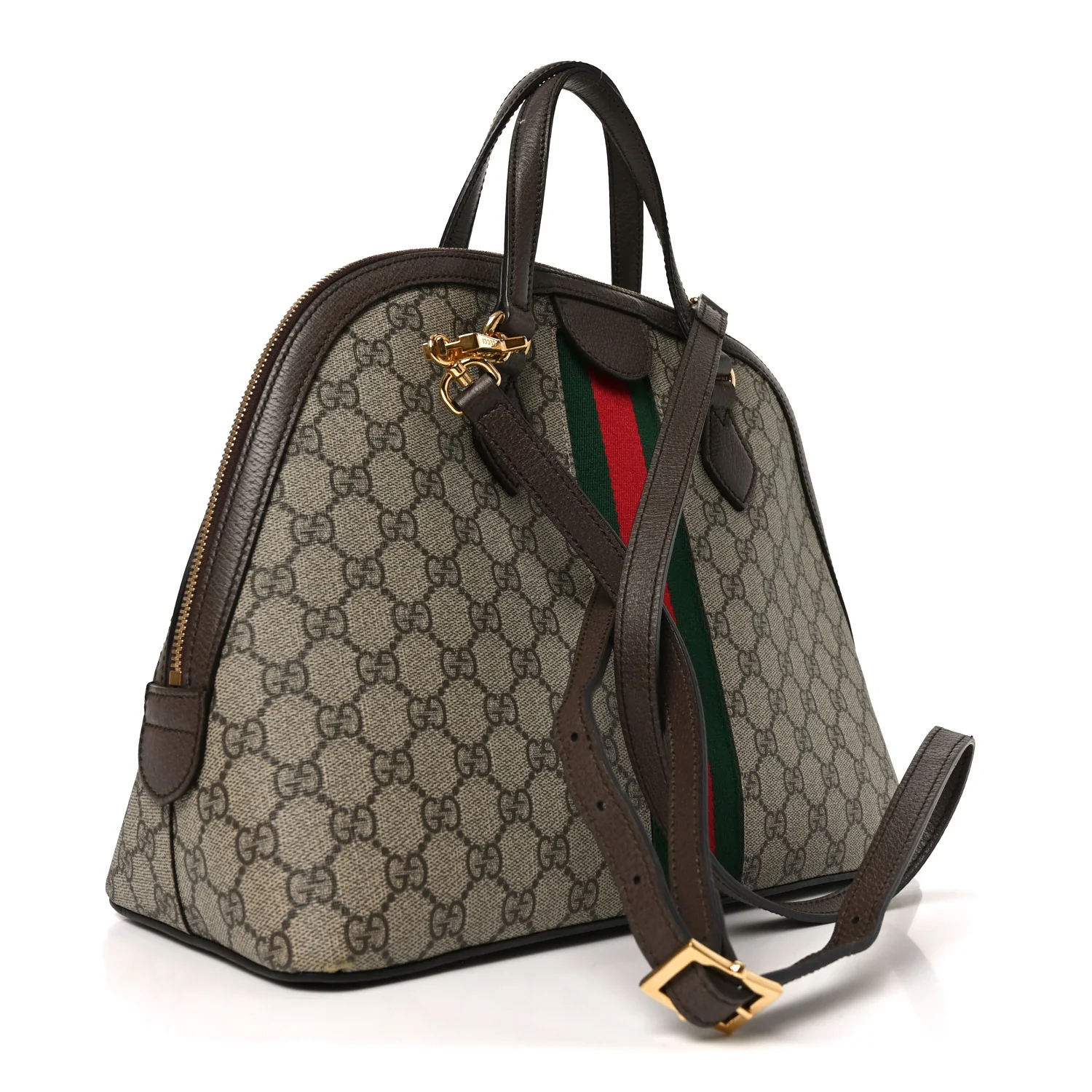 GG Supreme Monogram Web Medium Ophidia Top Handle Dome Bag Brown