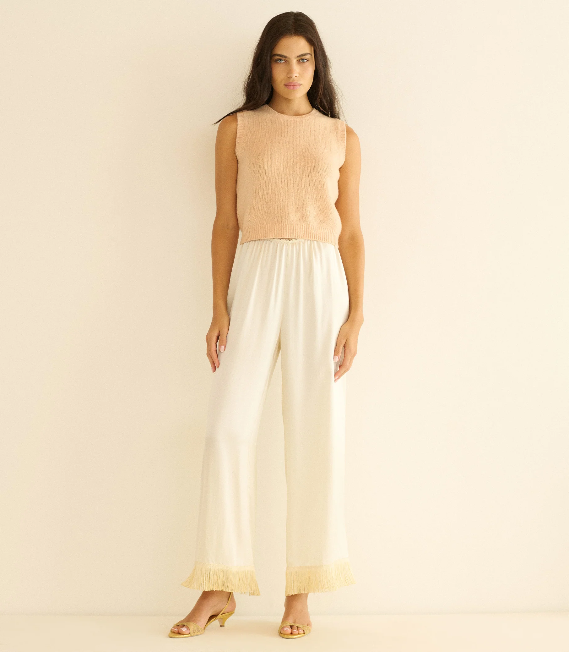 LOUDEN CASHMERE TOP -- LIGHT PEACH SORBET