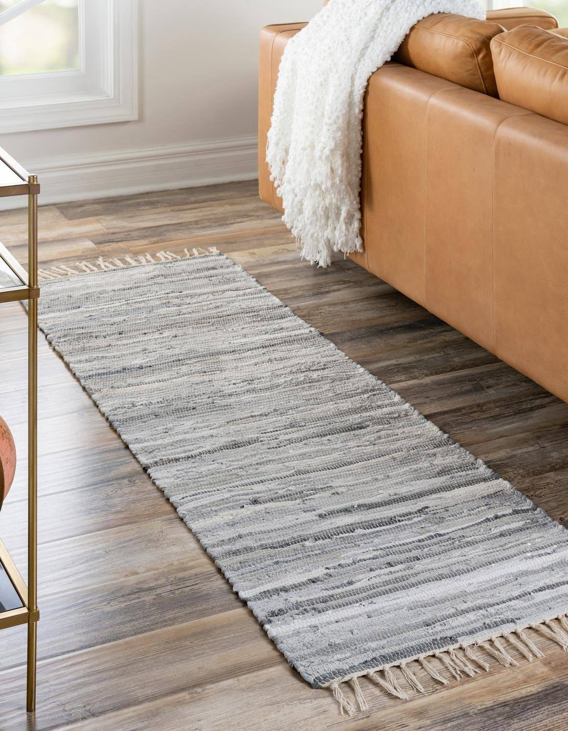 Unique Loom Striped Chindi Cotton Gray 2' 2 x 6' 7 Runner Rug