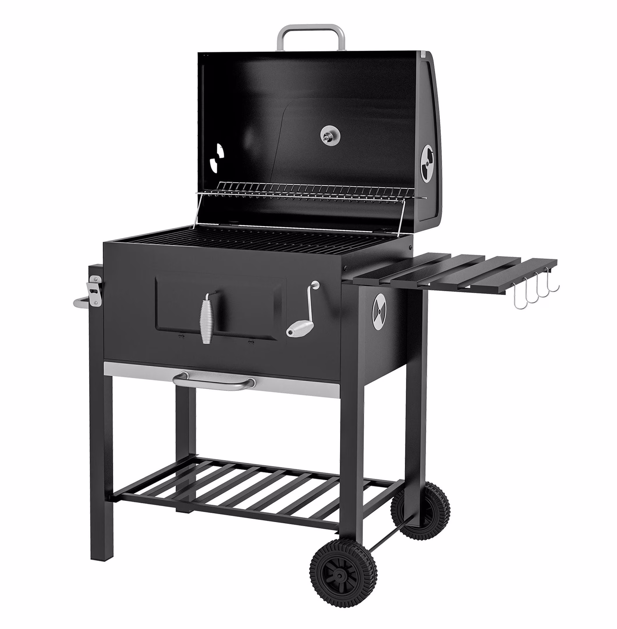 Charcoal BBQ Grill & Smoker Combo Outdoor Portable Trolley Camping Picnic Black