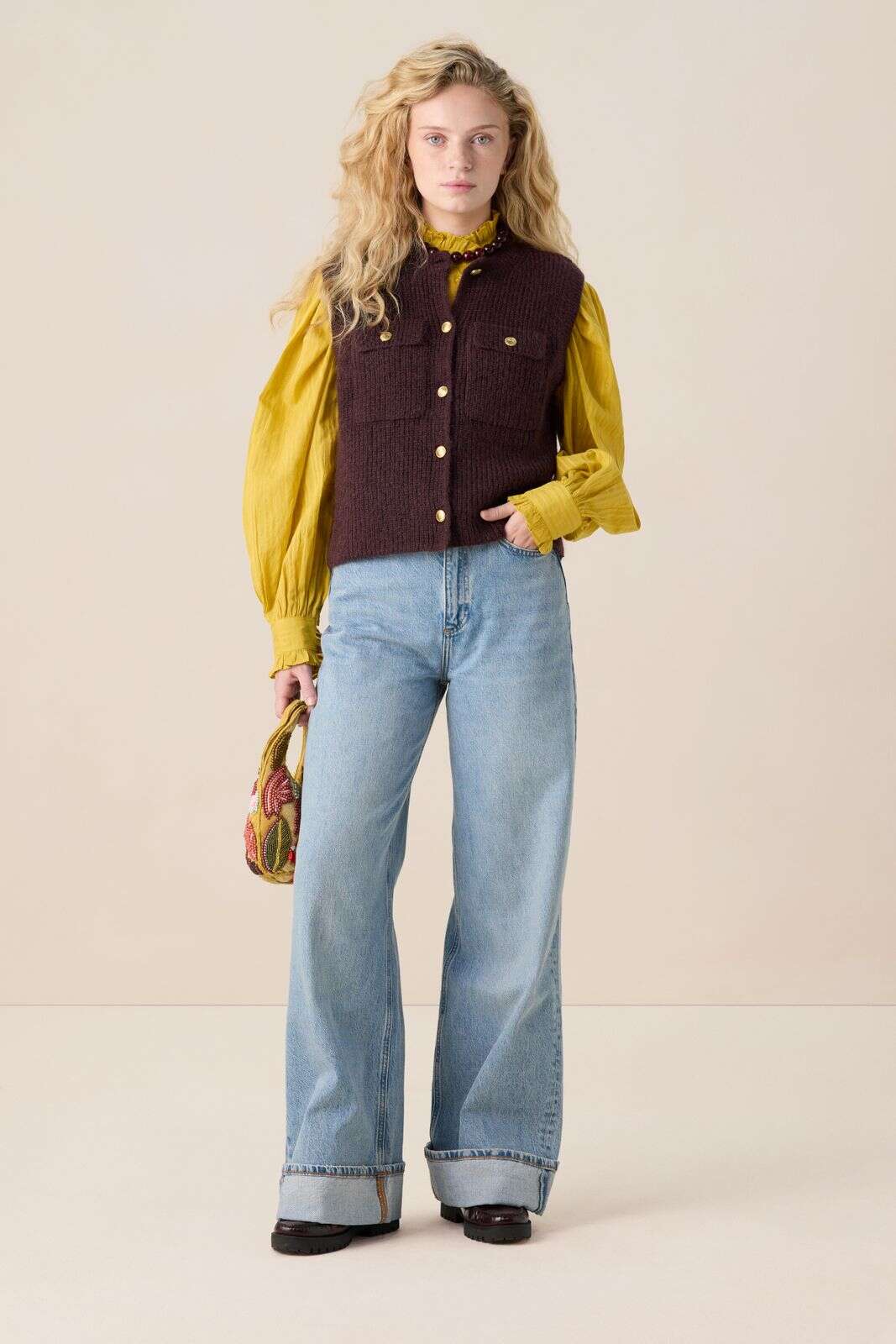 Donkerbruin gebreid gilet