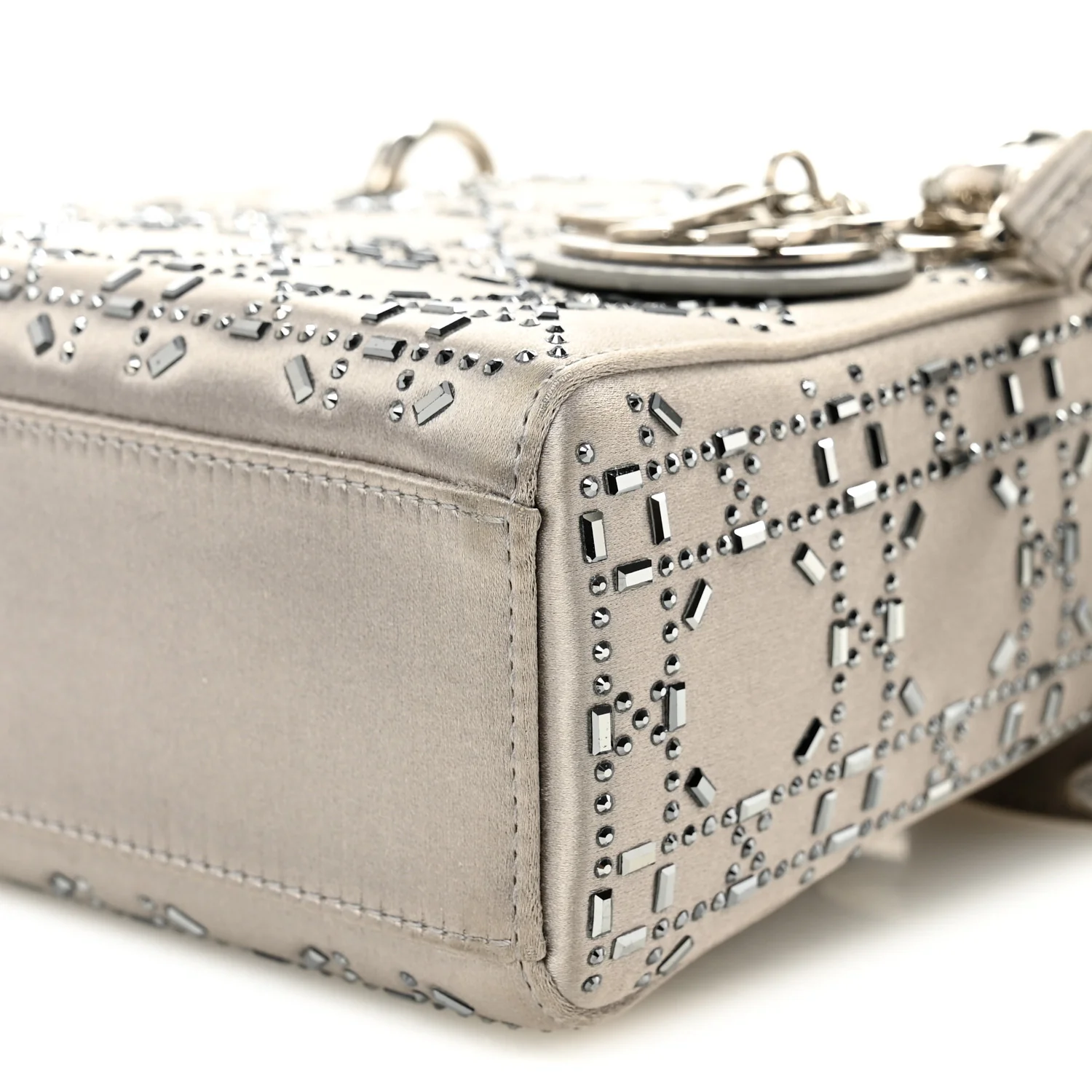 Satin Crystal Cannage Mini Lady Dior Gray