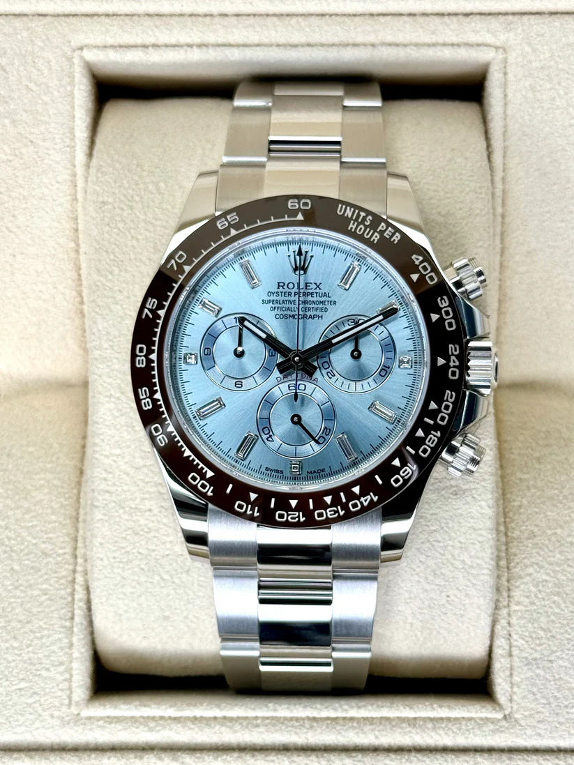 [Super Clone]Rolex Daytona 40mm Platinum Ice Blue Diamond Baguette Dial  m116506