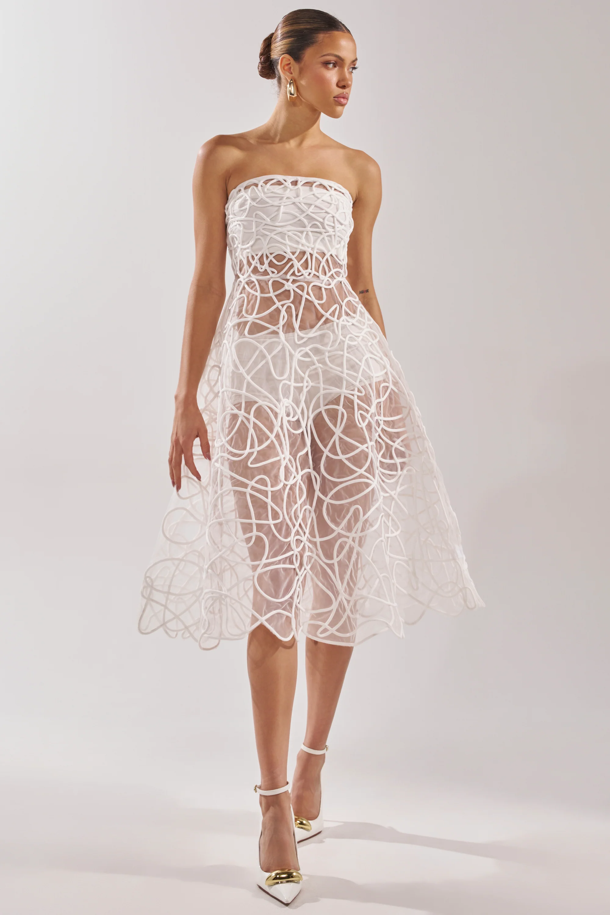 MAYA ABSTRACT MIDI DRESS IN WHITE - Akira Store