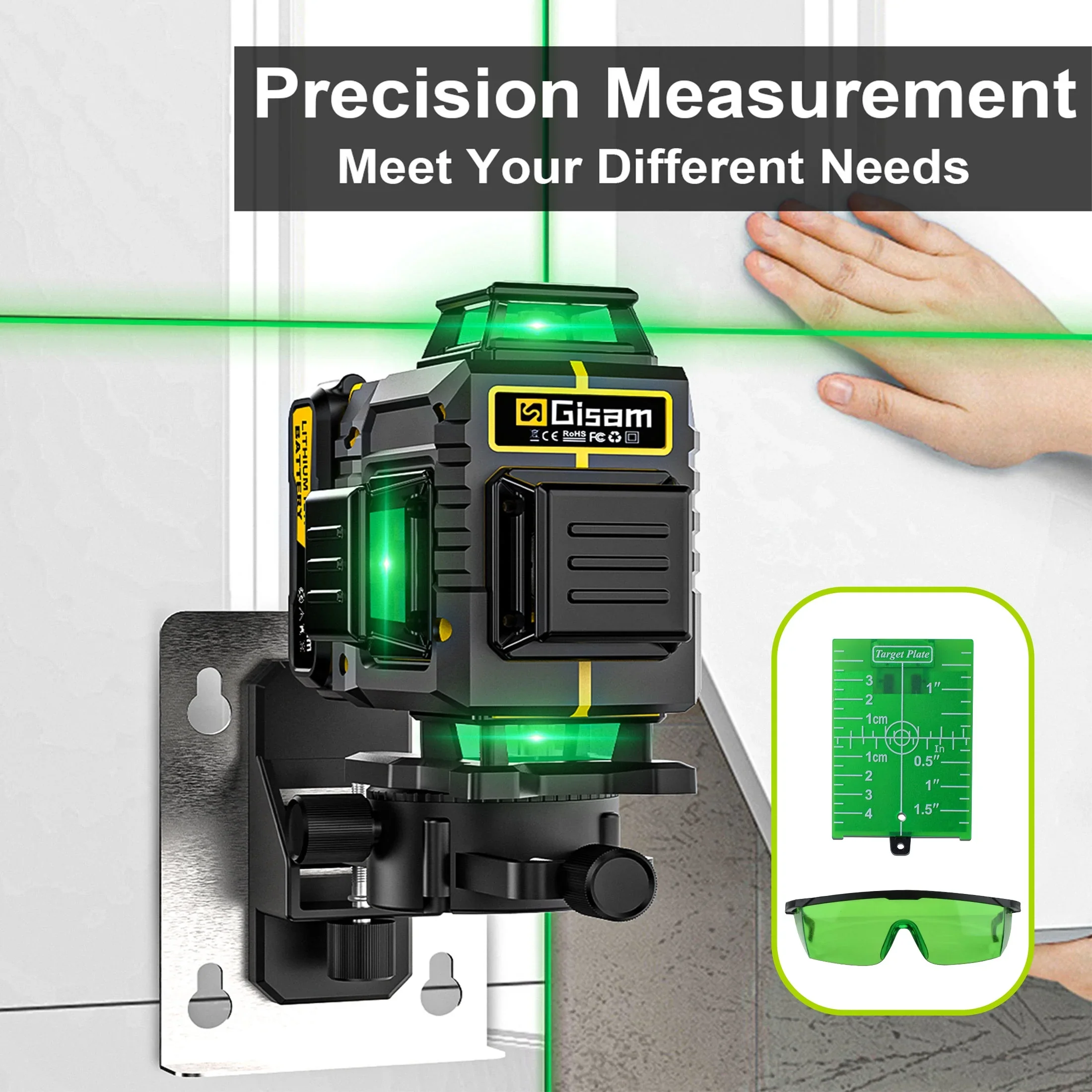 Gisam Laser Level with Tripod , 4x360�� Self-Leveling Green Cross Line 4D Laser Tool with Remote Control & 2* 4800mAh Battery