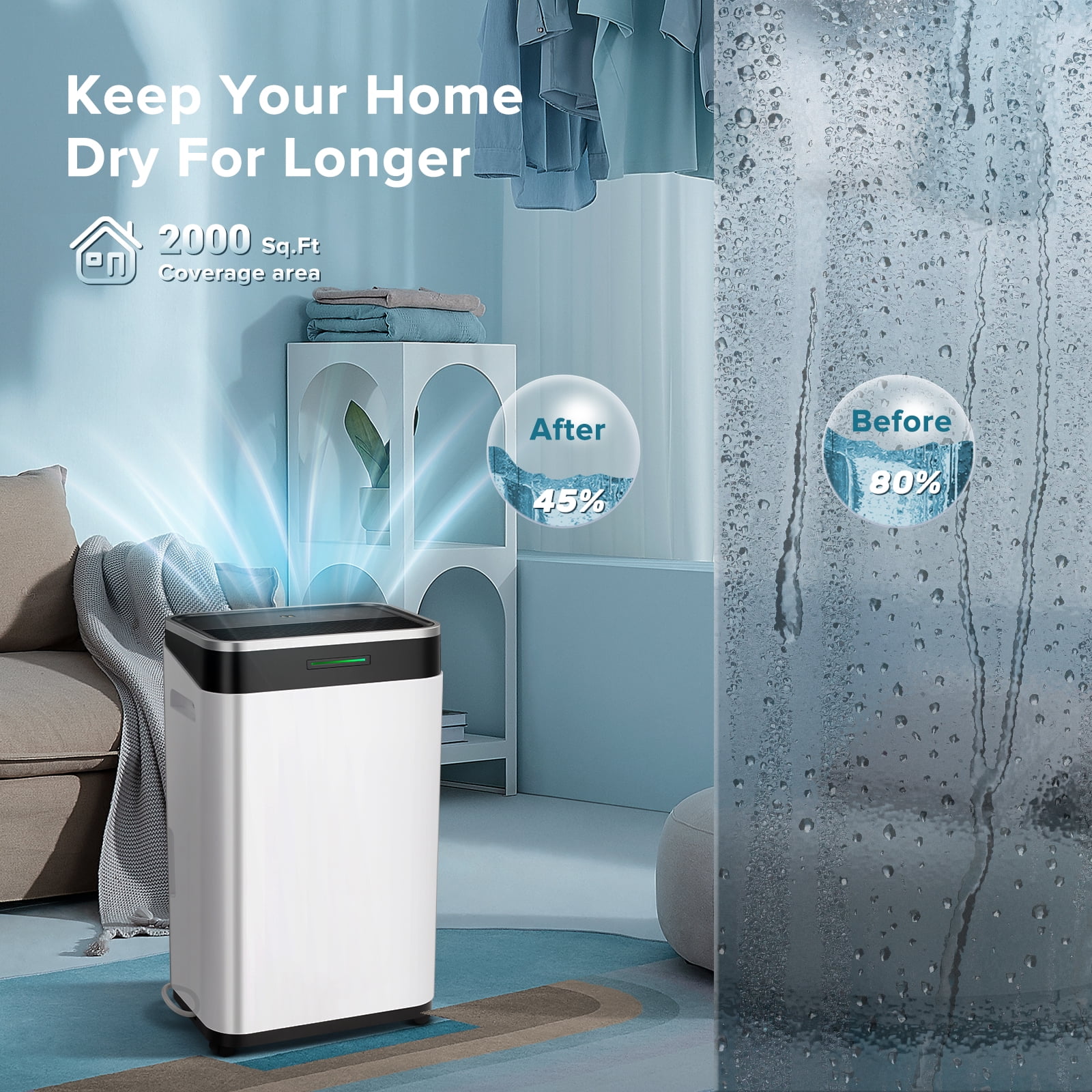 15 Pint Dehumidifier, Max 3000 Sq.Ft Coverage Area, 3 Operation Modes, 24H Timer, Basement/Bathroom/Laundry Room(9 pt) - Image 9