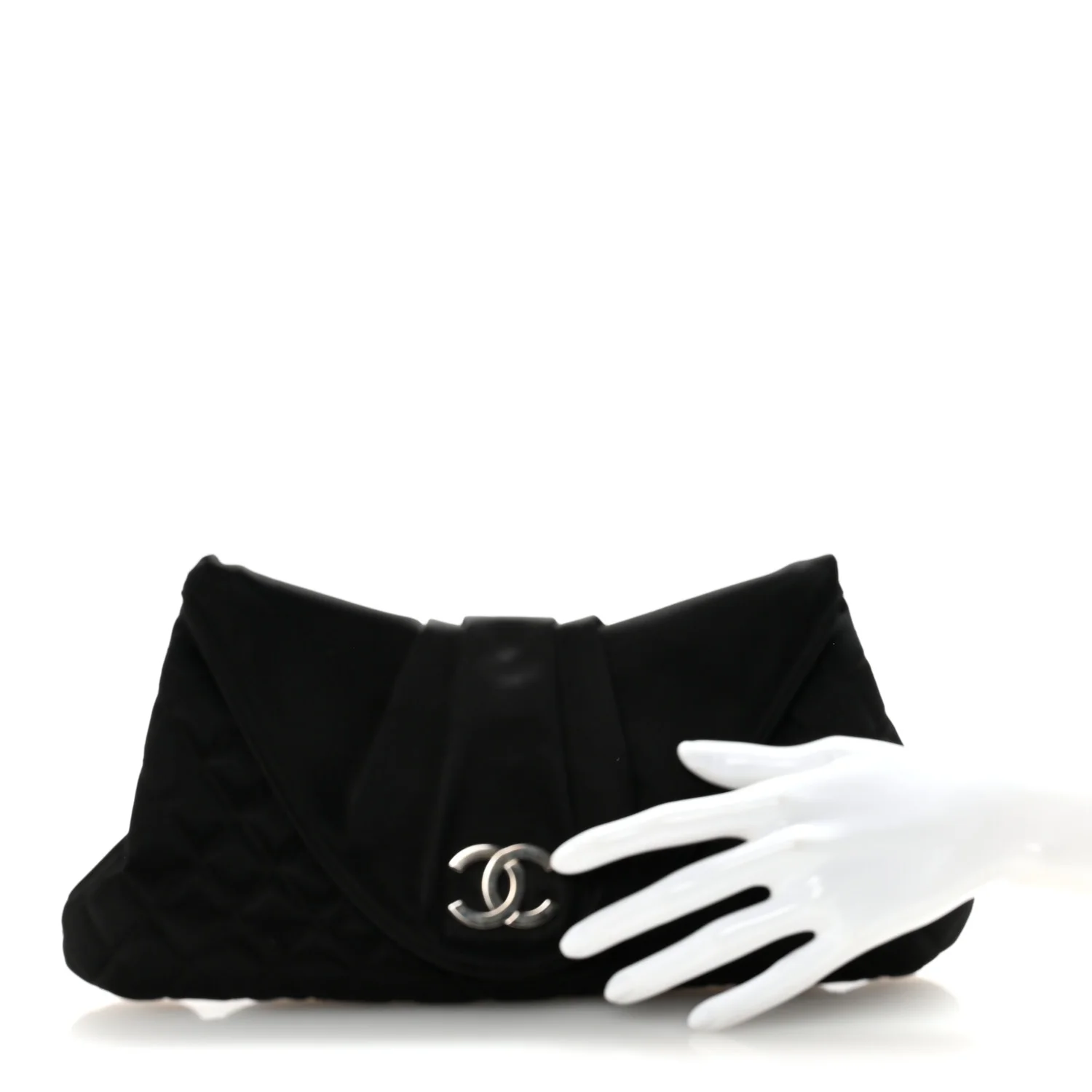 Satin Quilted Half Moon Clutch  Black