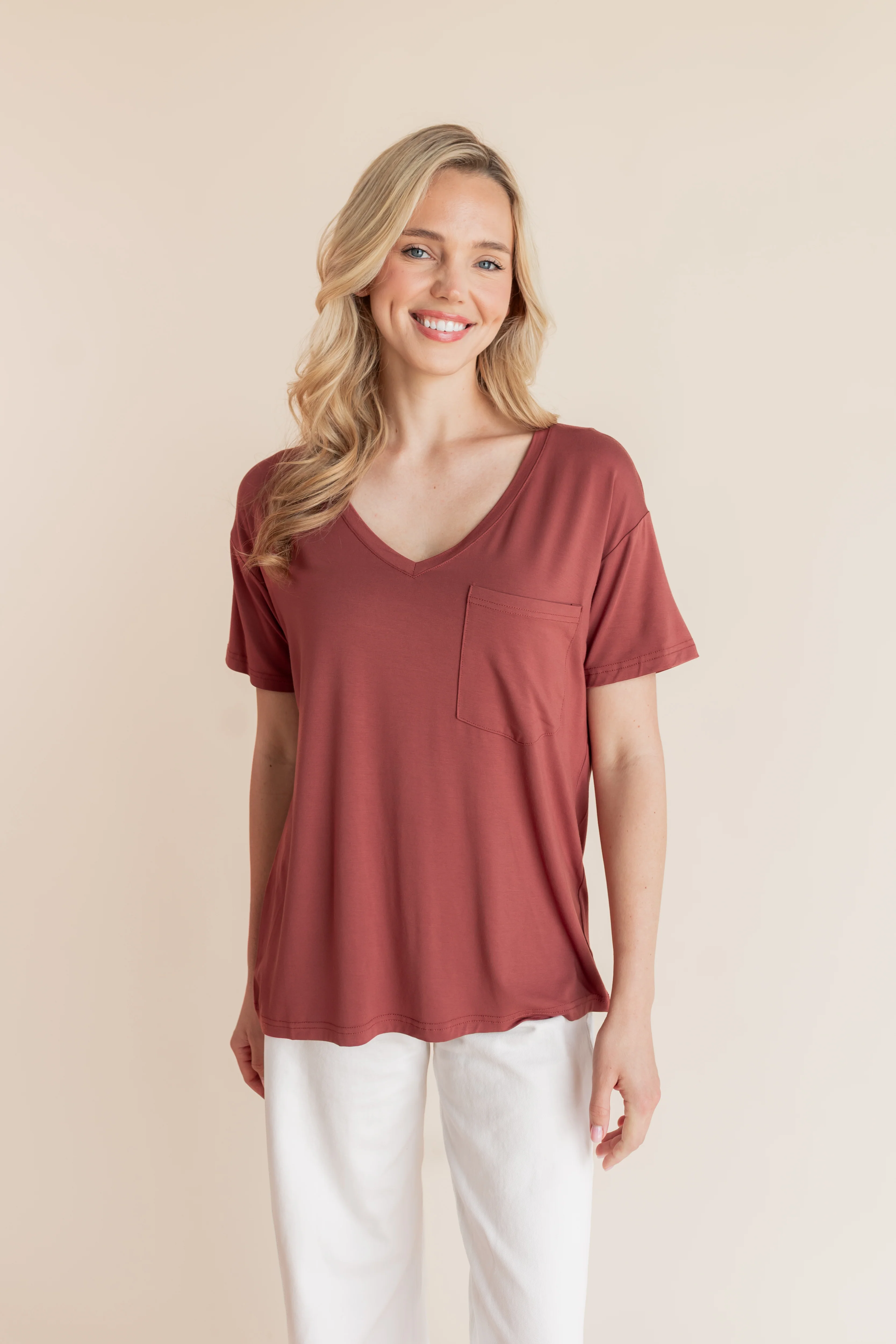 Women's Oversized V-Neck Tee in Ember