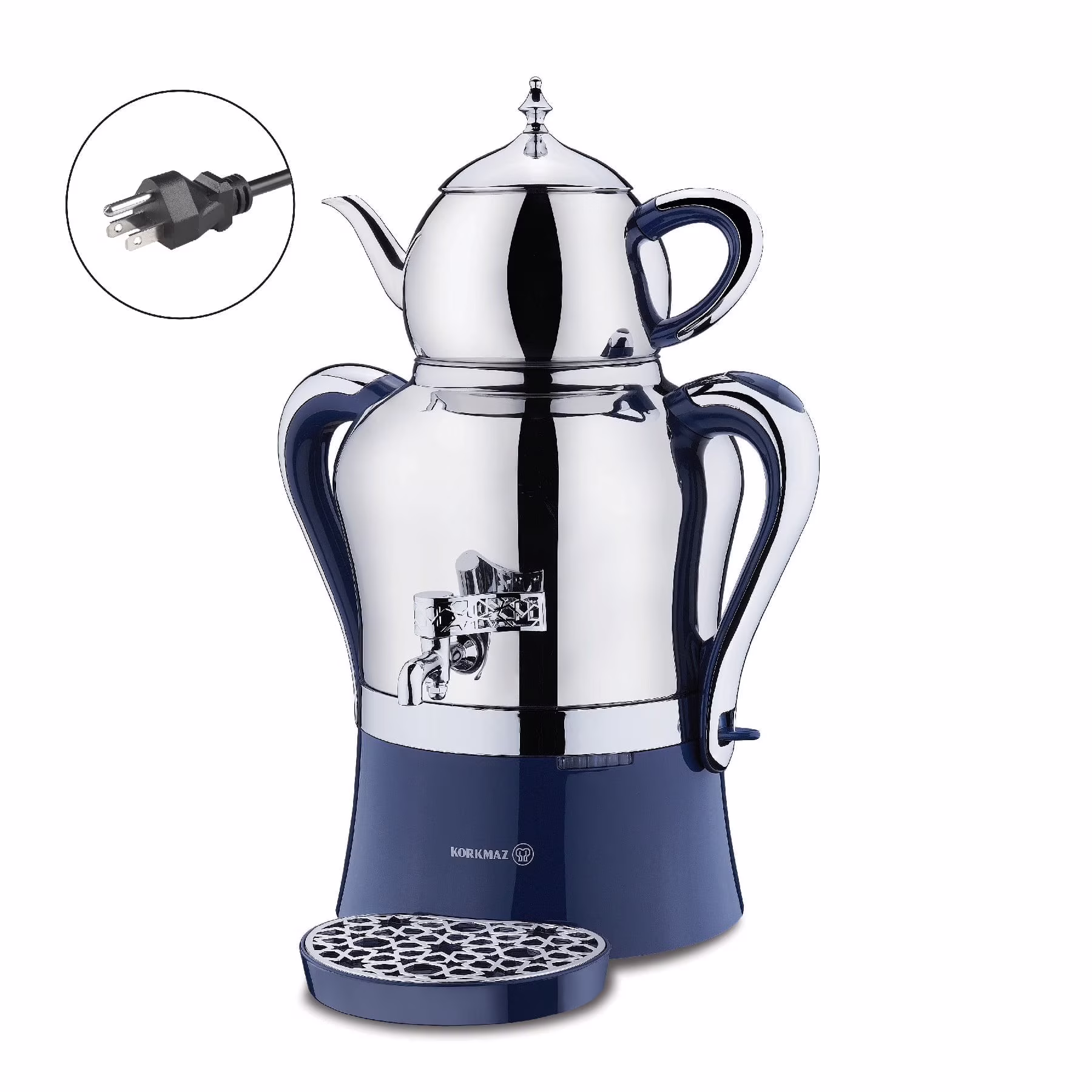 Hanedan Premium Silver 18/10 Cr-Ni Stainless Steel Dishwasher Safe Electric Tea Maker(Inox Chrome 162.2 oz (4800 mL))