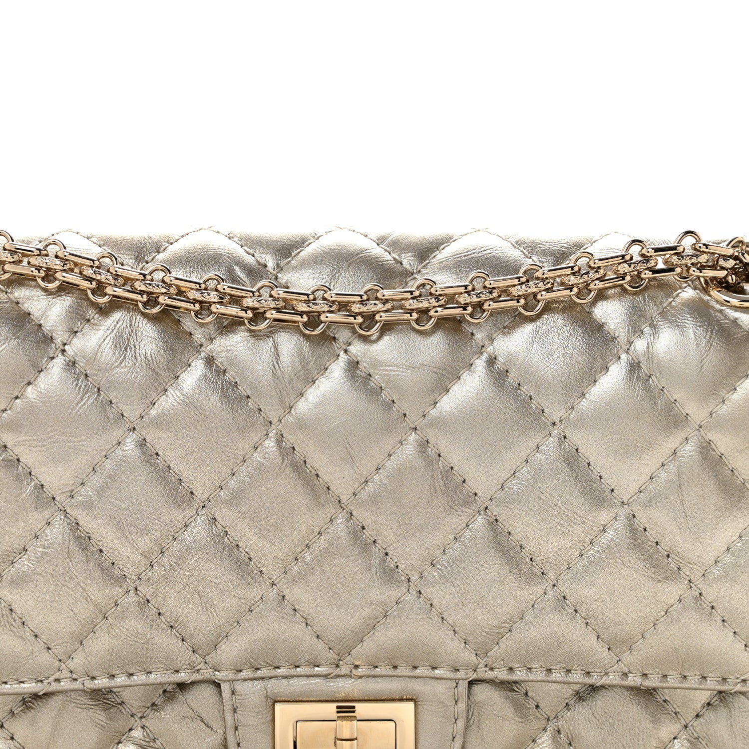Metallic Aged Calfskin Quilted 2.55 Reissue 225 Flap Pale Gold