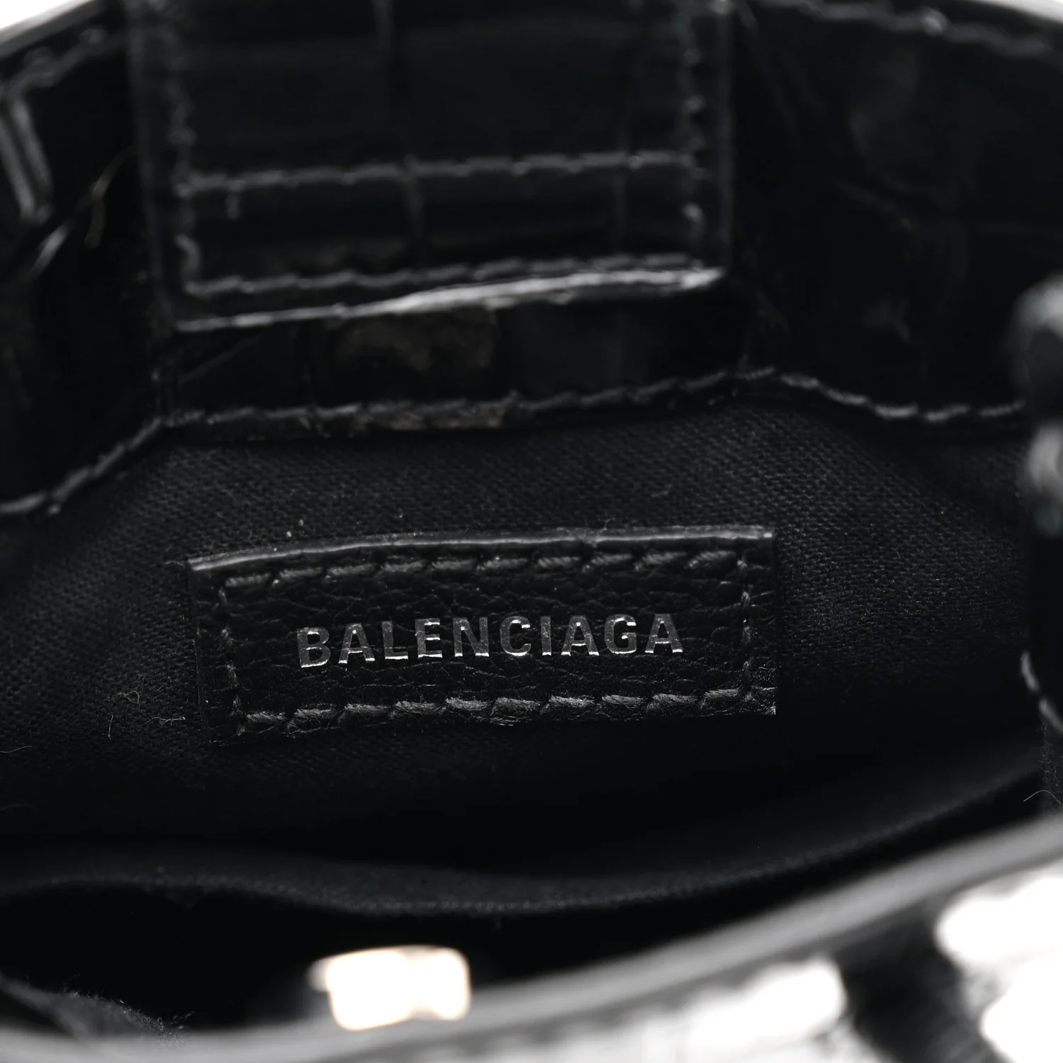 Calfskin Crocodile Embossed Logo Shopping Phone Holder Bag Black