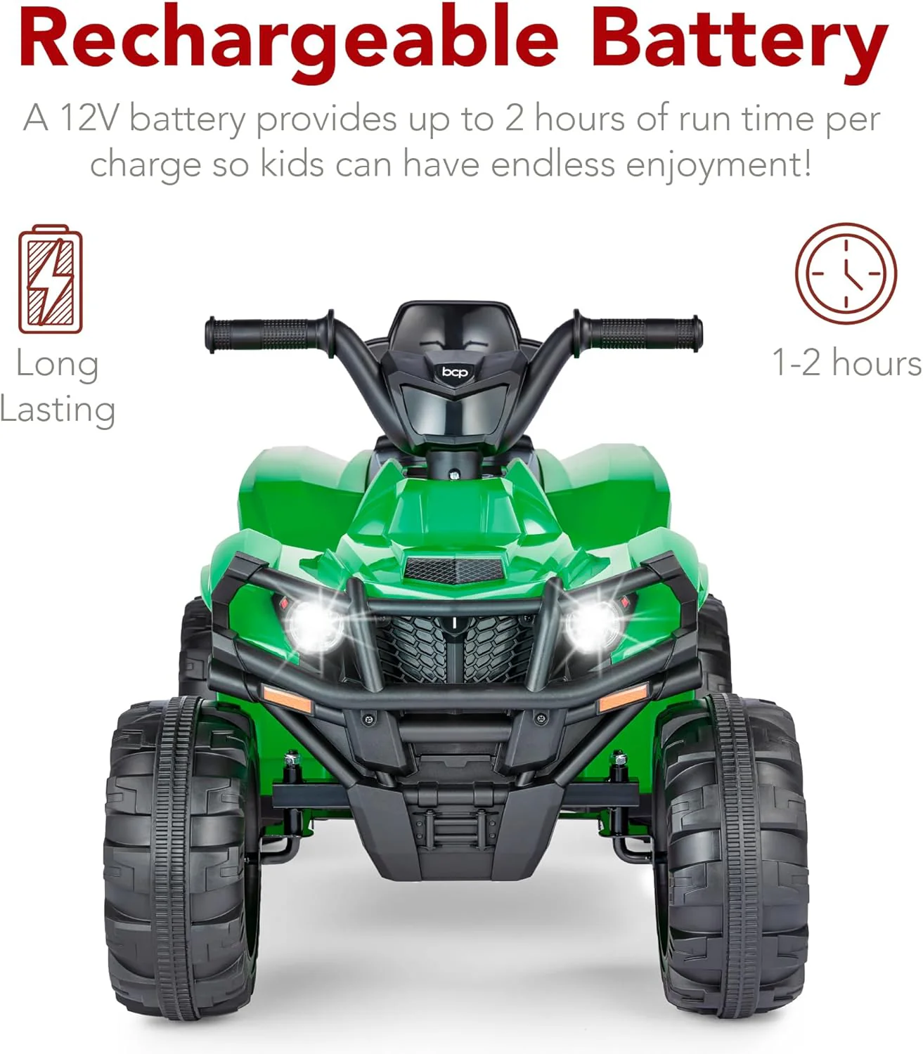 Quad électrique 12 V pour enfants Best Choice Products, véhicule tout-terrain à 4 roues avec audio Bluetooth, vitesse maximale de 3,9 km/h, pneus à crampons, phares LED et radio.