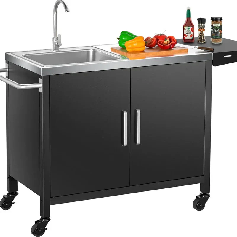 Table de barbecue extérieure avec évier en acier inoxydable - Chariot de cuisine en métal