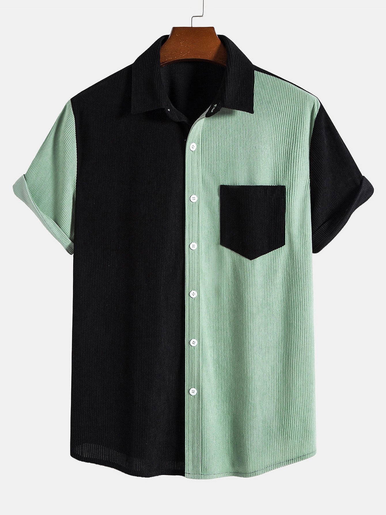 Chemise en velours côtelé bicolore à manches courtes et short en velours côtelé