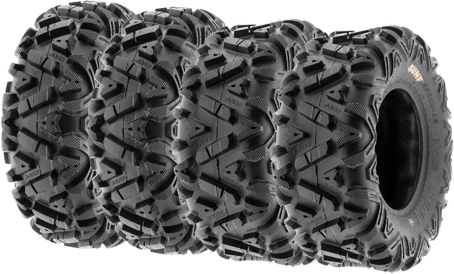 Ensemble de 4 pneus tout-terrain pour VTT/SSV, ​​25x8-12 à l'avant et 25x10-12 à l'arrière, 6 PR, sans chambre à air A033