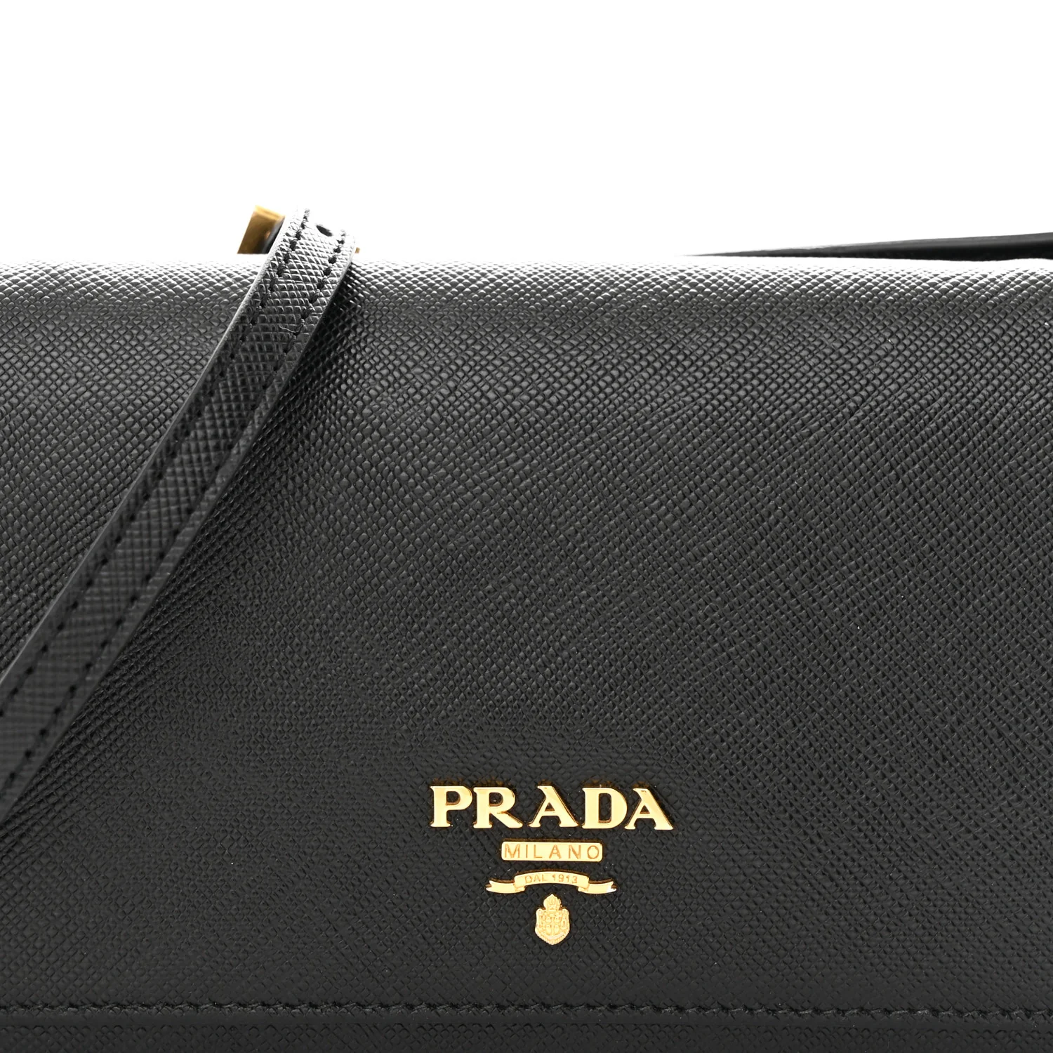 Saffiano Metal Flap Wallet With Strap Black