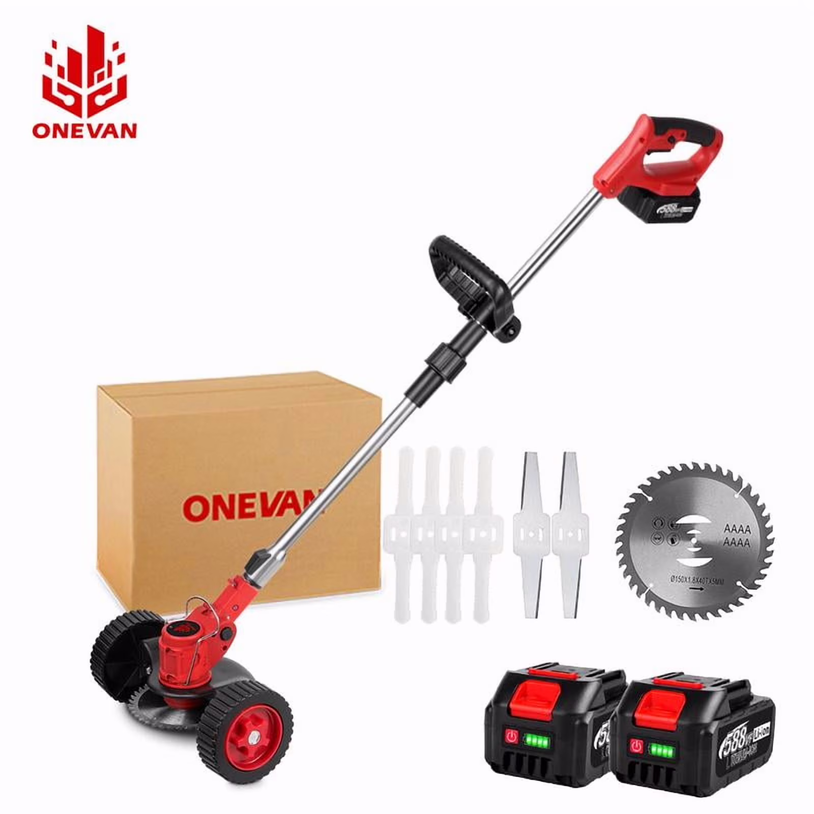 Lawn & Garden 3-in-1 Cordless Grass Trimmer Edger with 2 x 3.0Ah Batteries, Foldable Adjustable Height Lightweight Small Push Weed Wacker Tool for Trimming