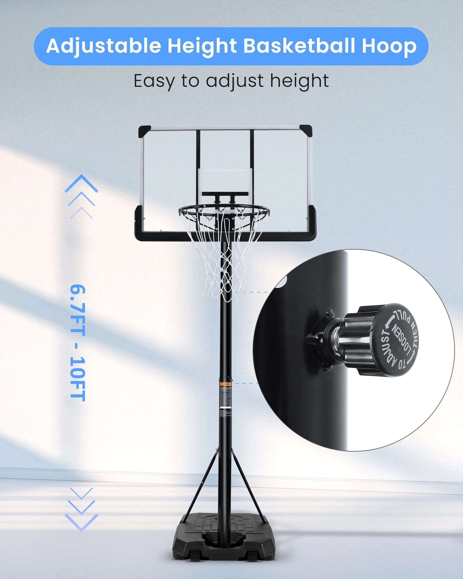 44In Basketball Hoop 6.5 ft to 10 ft Height Adjustable Portable Basketball Goal System with Quick Adjustment for Full Range of Players indoor outdoor Use(White) - Image 3