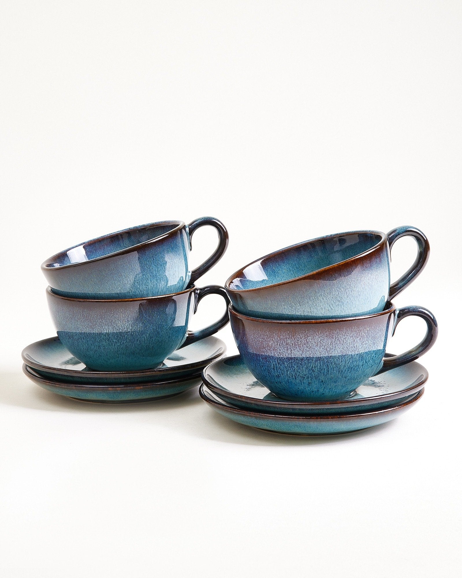 MADEIRA - LARGE TEA MUG & SAUCER CLASSIC GREEN-BLUE SET OF 4