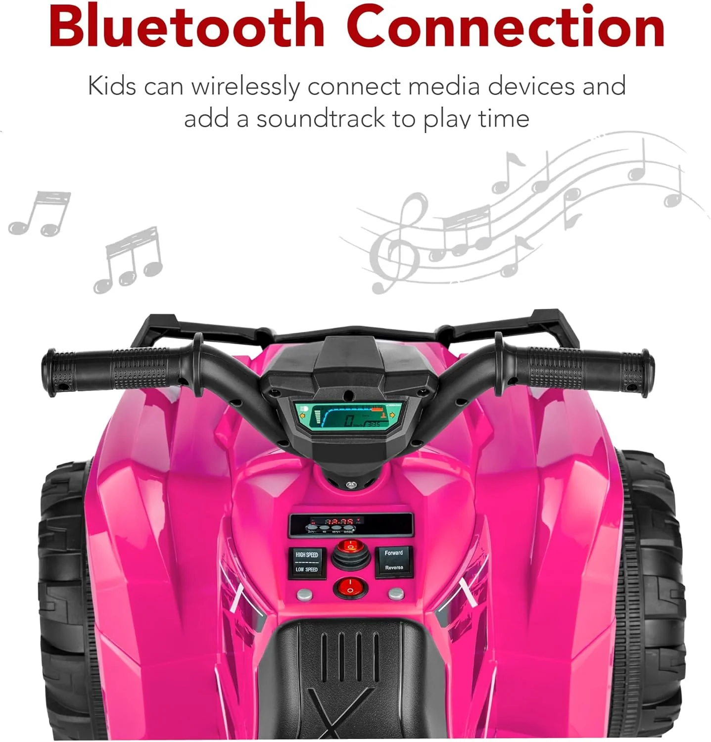 Quad électrique 12 V pour enfants Best Choice Products, véhicule tout-terrain à 4 roues avec audio Bluetooth, vitesse maximale de 3,9 km/h, pneus à crampons, phares LED et radio.