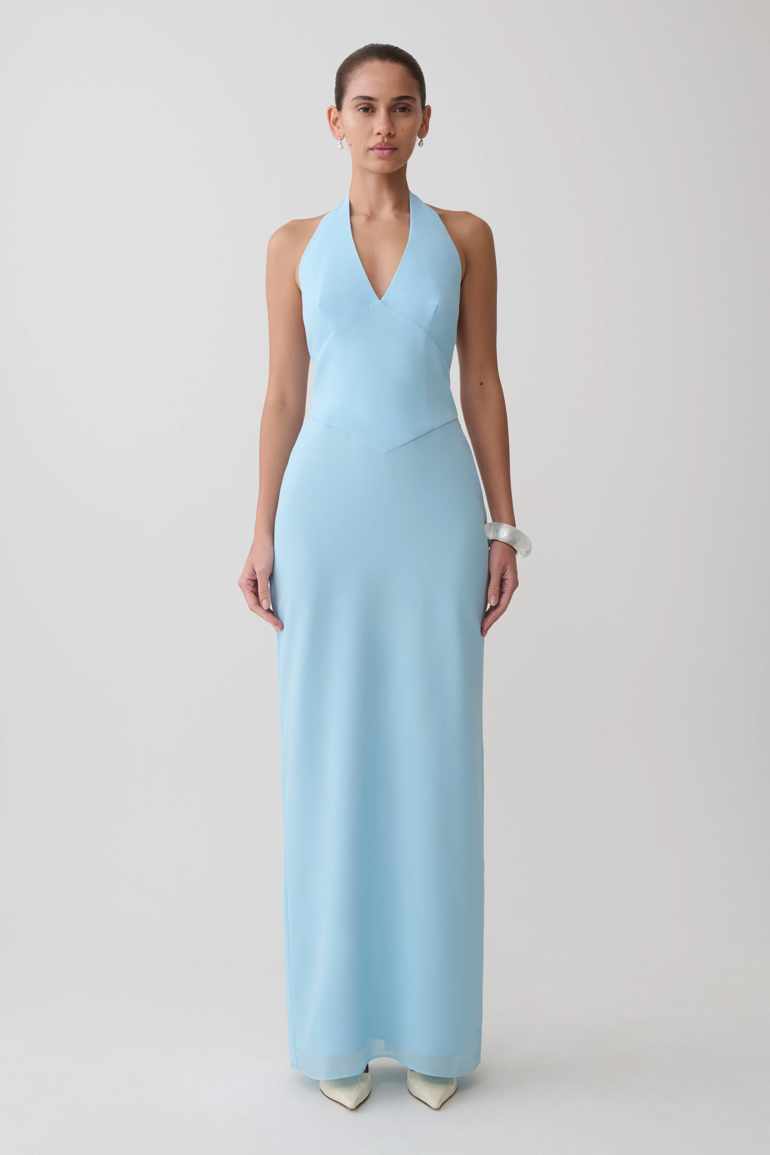 Valentina Chiffon Halter Maxi Dress - Pale Blue
