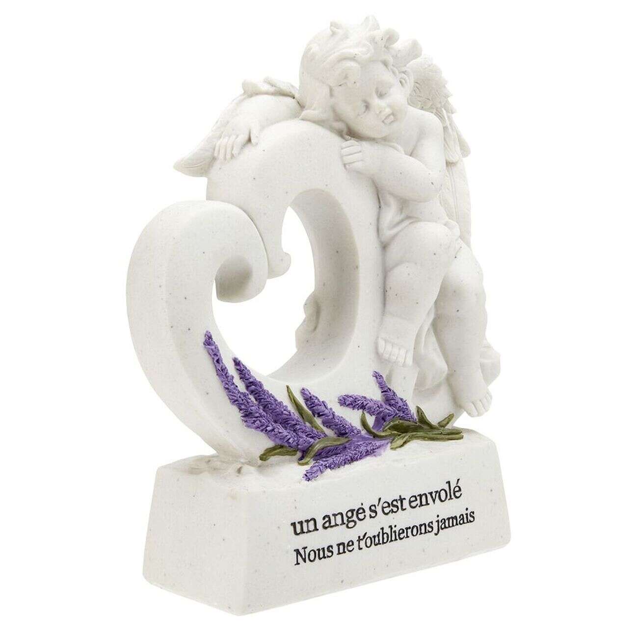 Plaque funéraire Ange+coeur sur socle motif lavande