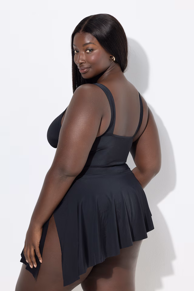 Asymmetrical Draped Skirted Swimsuit with Built-in Bottoms