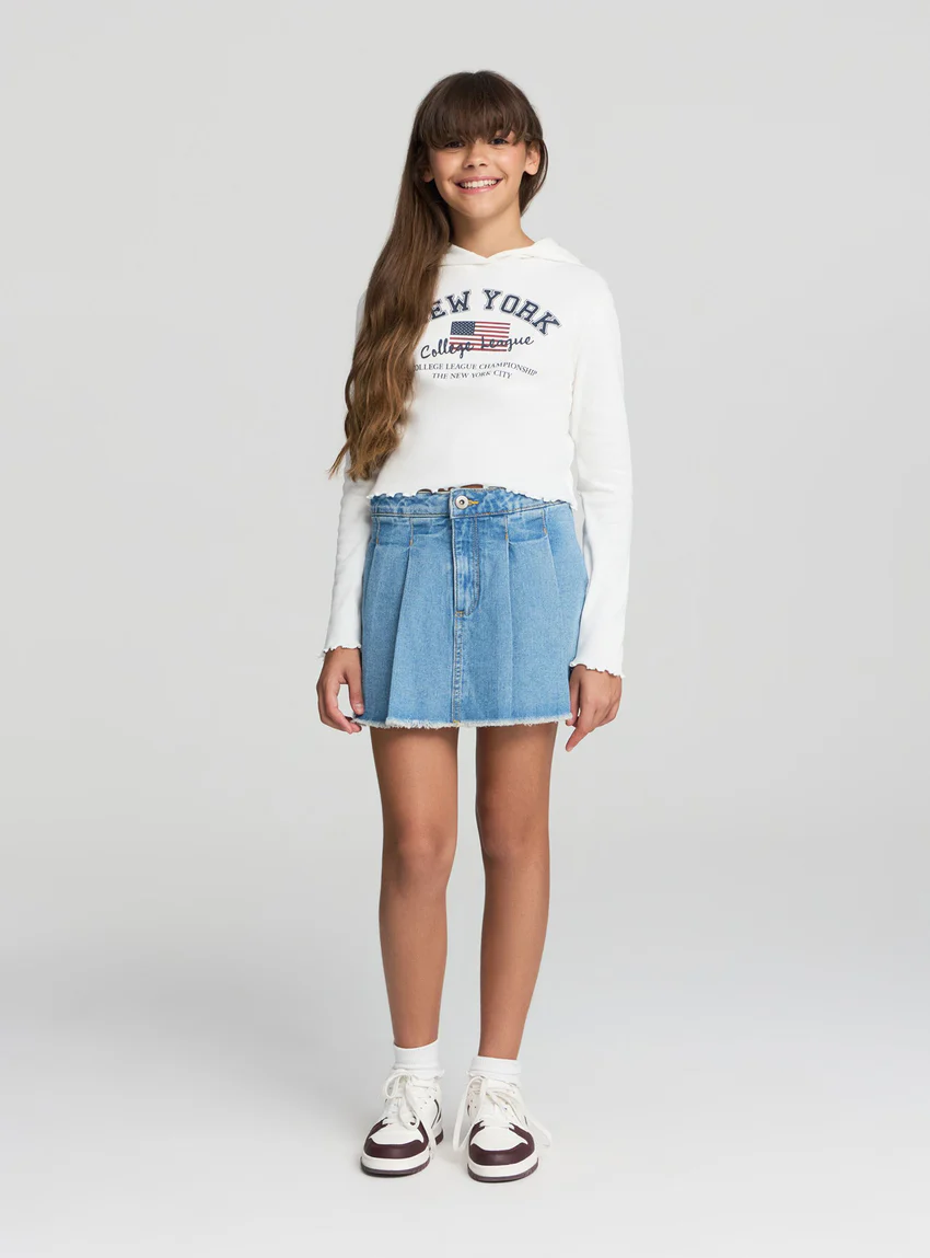Terranova Maglia crop con cappuccio e stampa college
