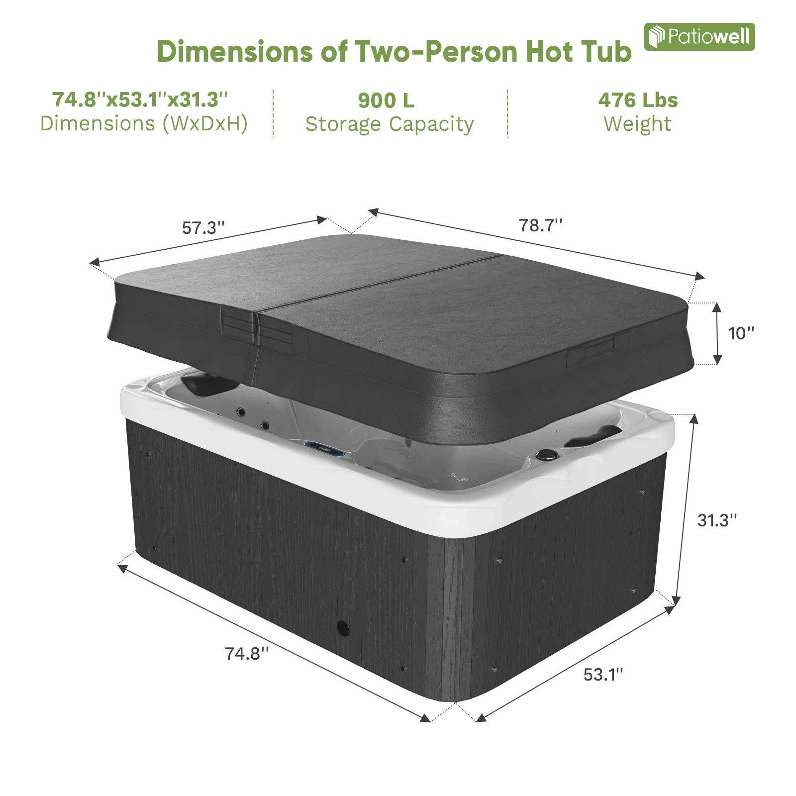 2 Person Home Spa Hot Tub for Outdoor, with 41pcs Massage Jets, LED lighting, Built-In Water Purification System, 900L, Black(2) - Image 9
