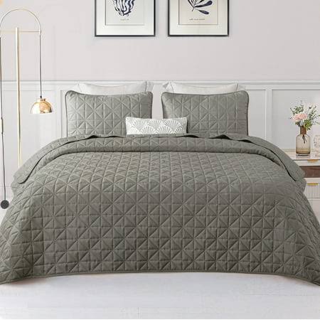 Exclusivo Mezcla King Size Quilt Bedding Set for All Seasons, Lightweight Soft Light Grey Quilts King Bedspreads Coverlets Bed Cover with Geometric
