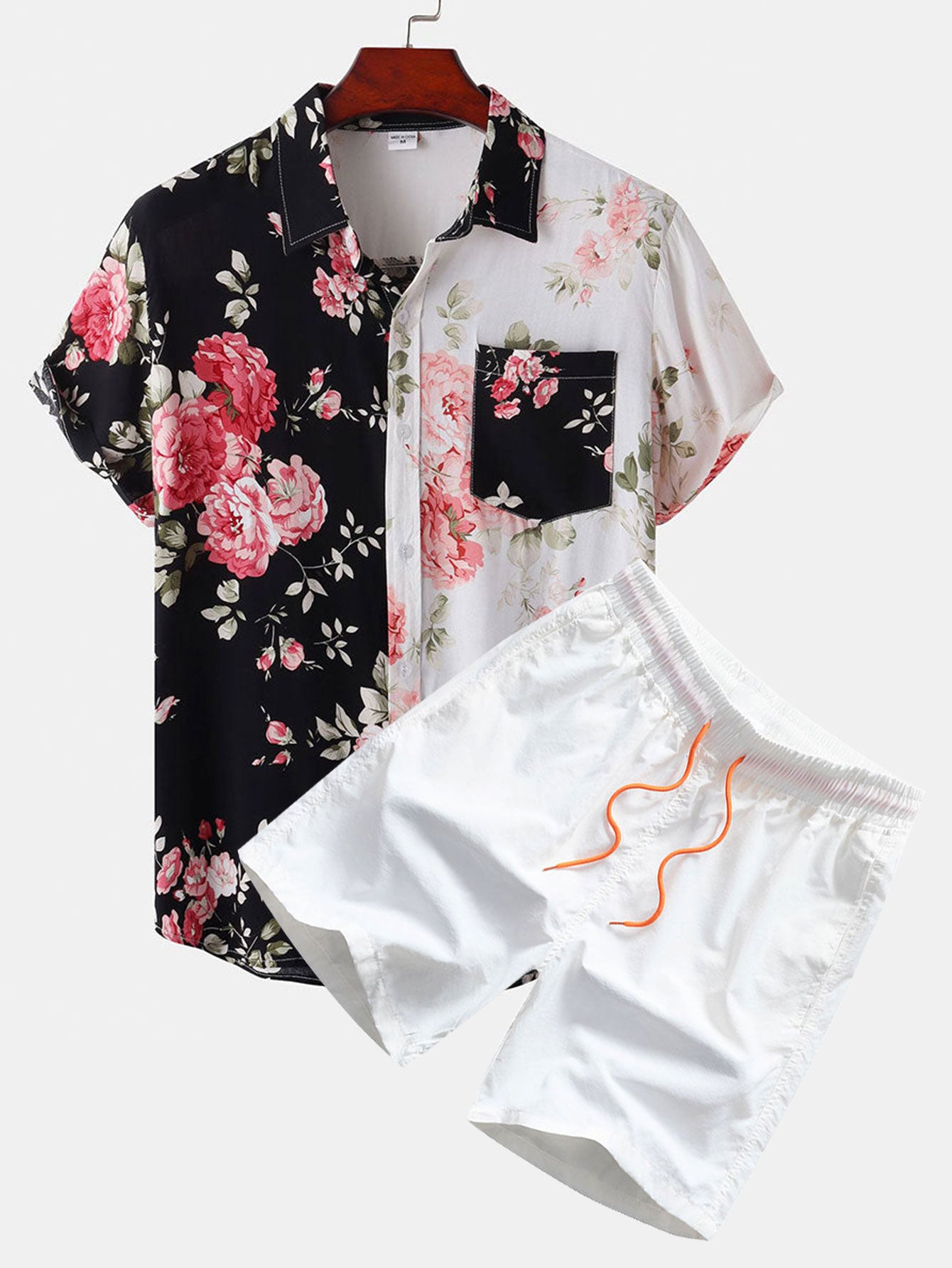 Chemise à imprimé floral bicolore et short de bain