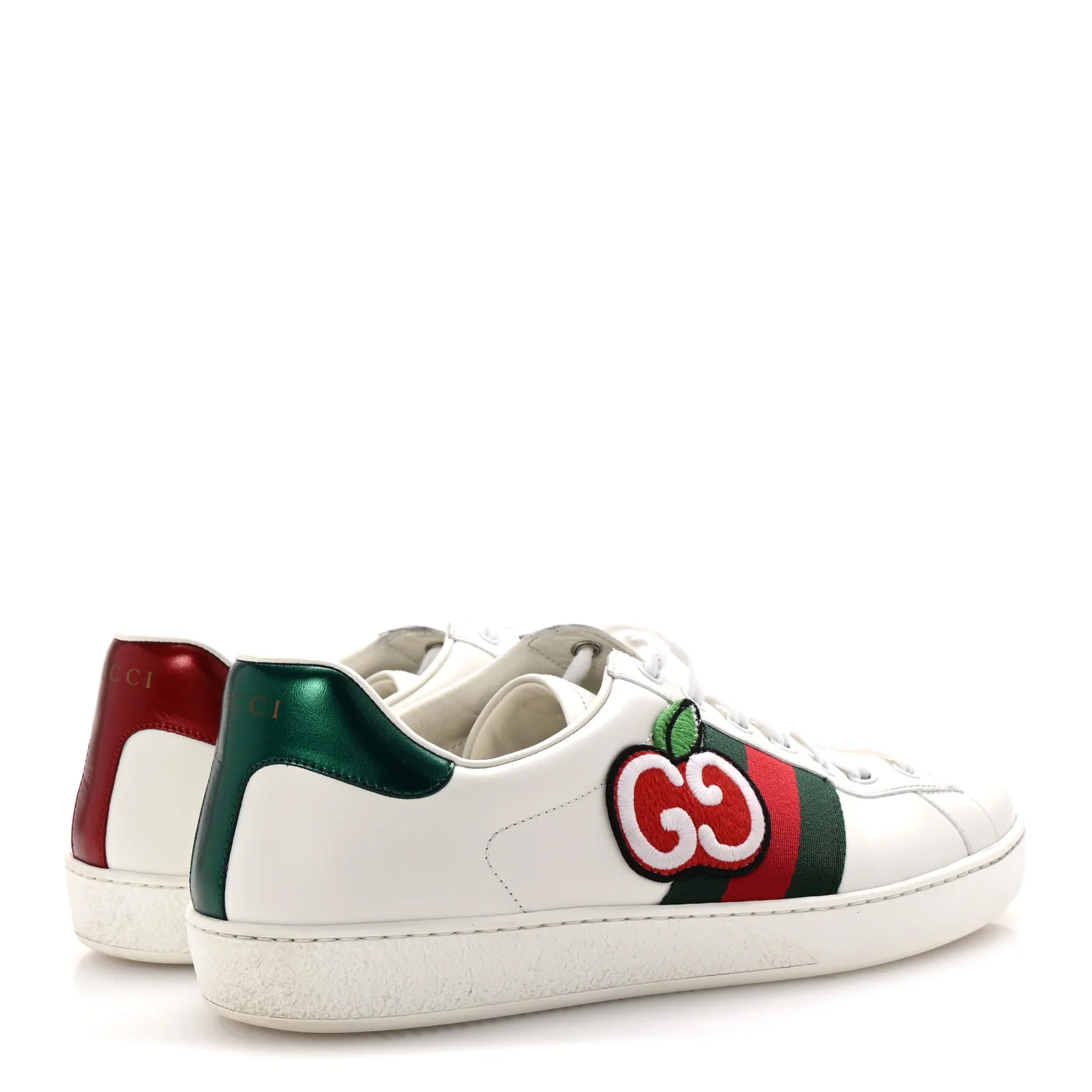 Calfskin Web GG Apple Embroidered Ace Sneakers 9.5 White