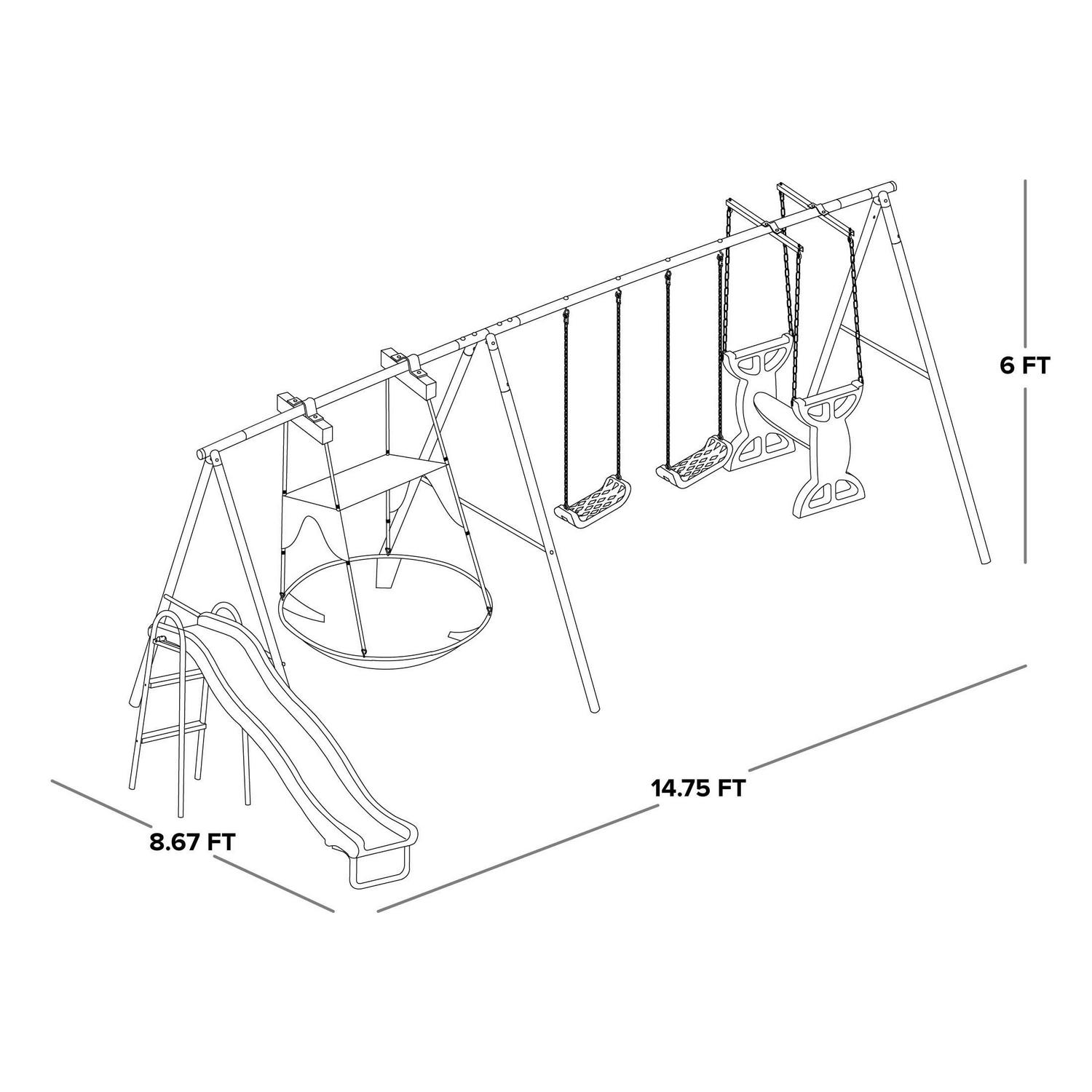 Outdoor Rosemead Metal Swing Set with Roman Glider. Saucer. 6.5#8242; Slide with Lifetime Warranty. and Bonus Anchor Kit. Great for Kids Aged 3-8 - Image 8