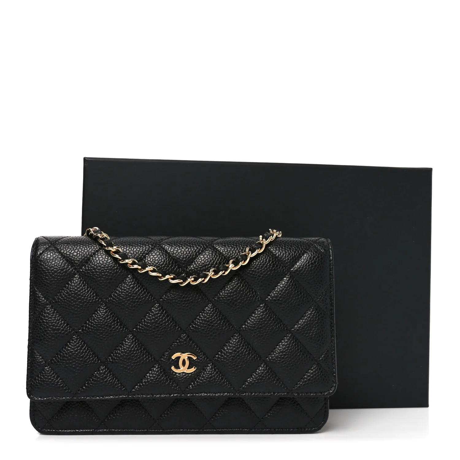 Caviar Quilted Wallet on Chain WOC Black