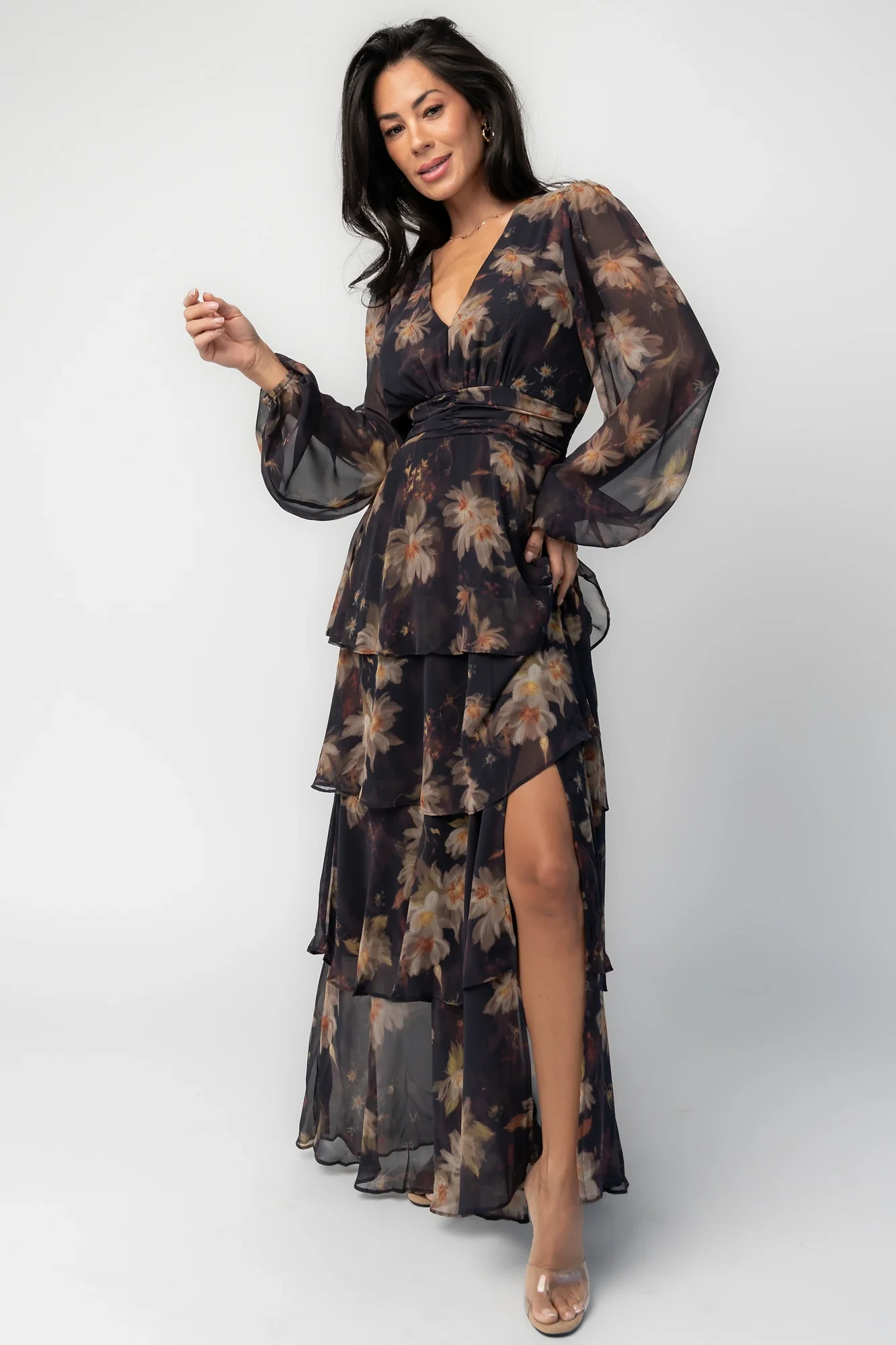 Mariella Tiered Maxi Dress | Midnight Gold Floral