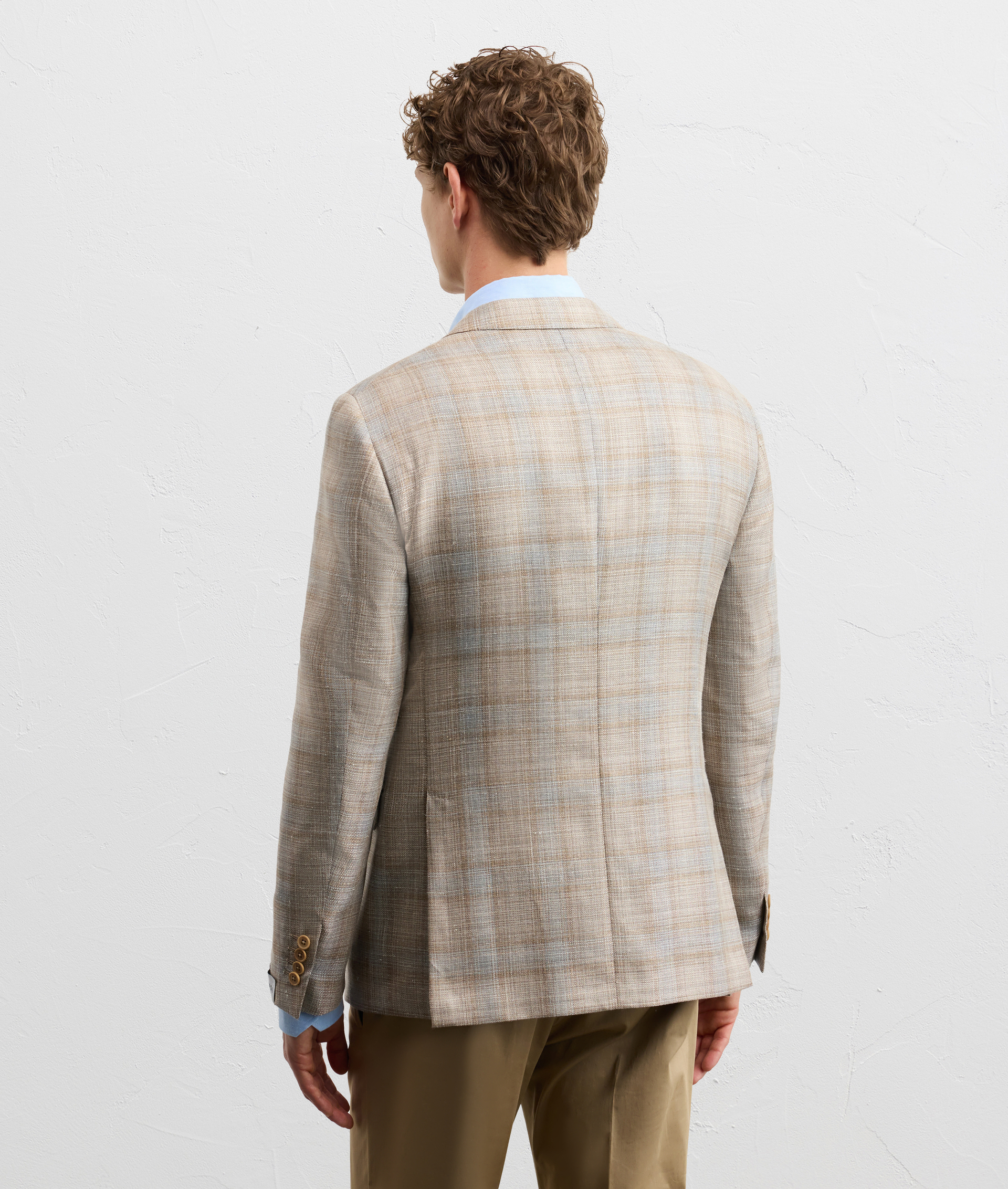 VICENZA LINE HALF-LINED JACKET IN LIGHT BROWN WOOL, SILK AND MOULINÃ© LINEN