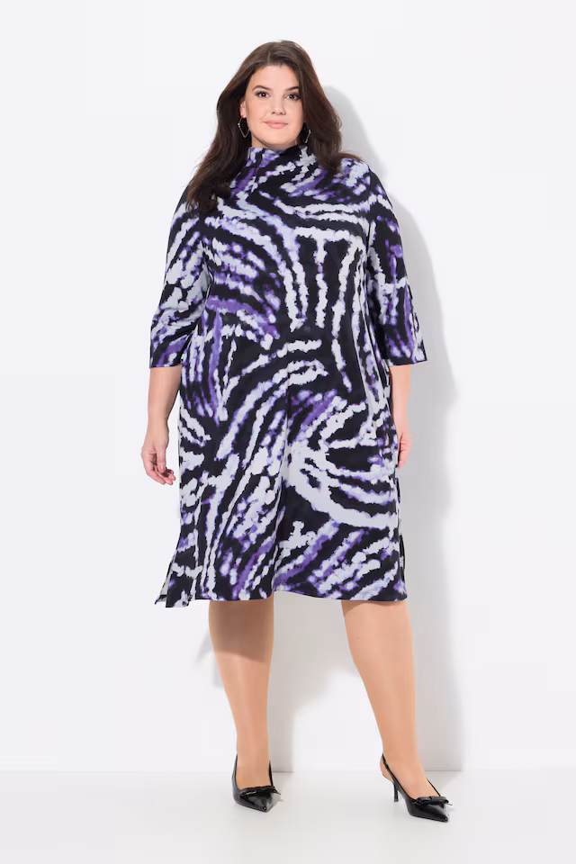 Tie-Dye 3/4 Sleeve Turtleneck Sweatshirt Dress
