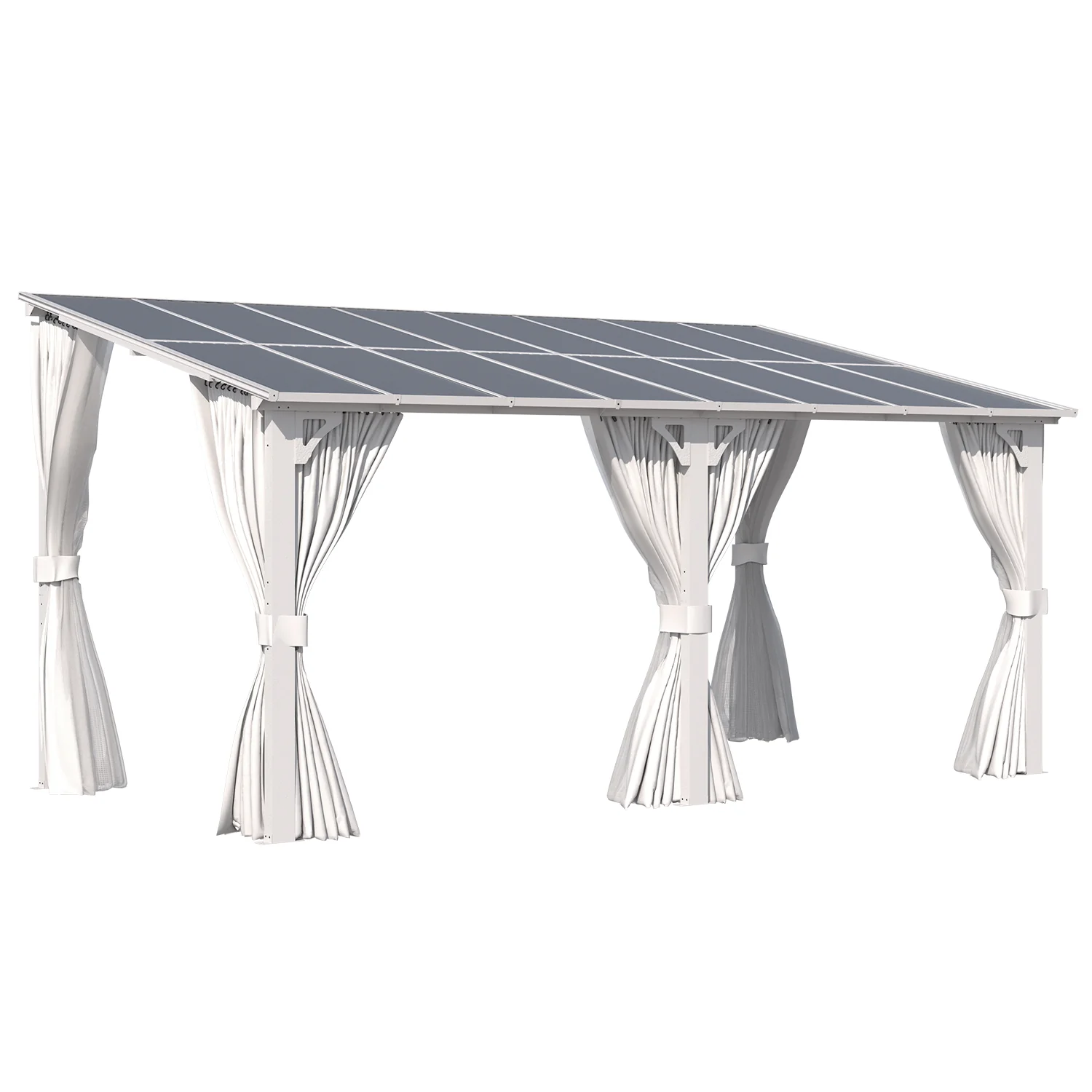 AECOJOY 16'x8' Wall Gazebo with Curtains and Mosquito Netting, White