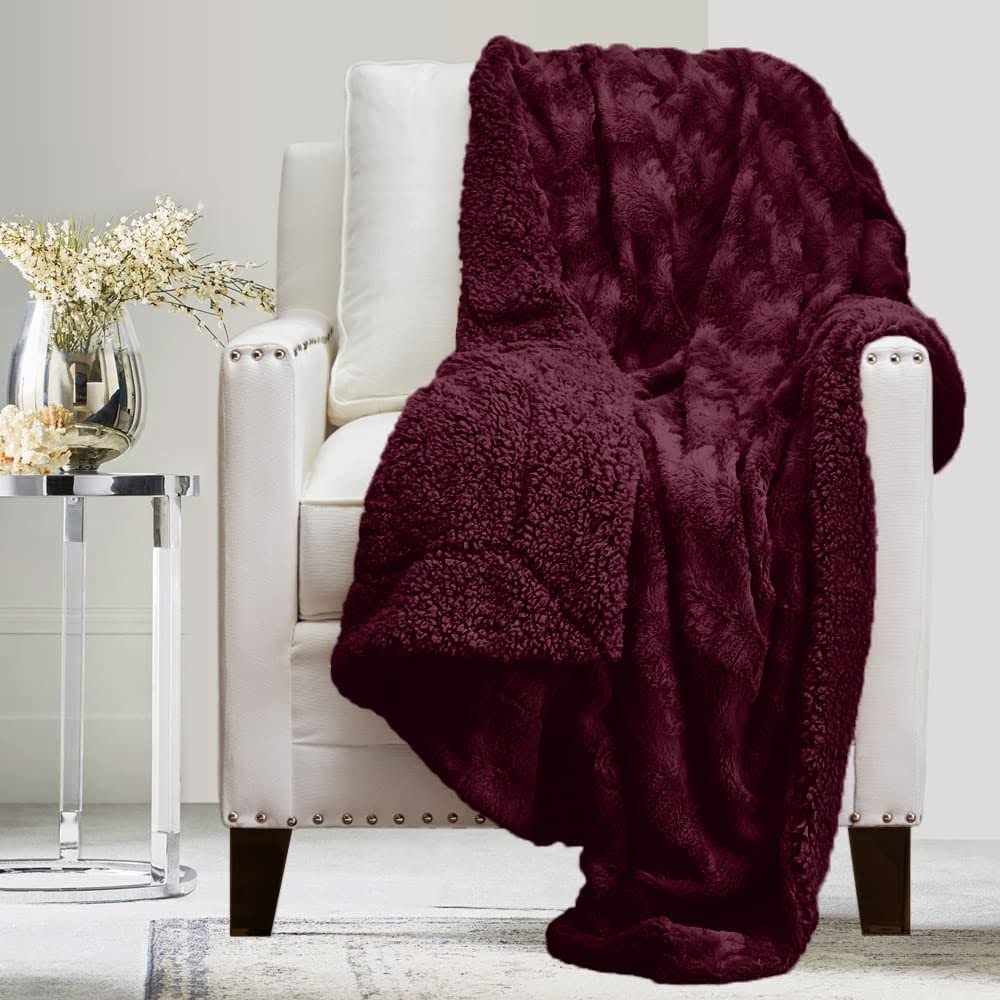 The Connecticut Home Company Luxury Faux Fur with Sherpa Reversible Kids Throw B