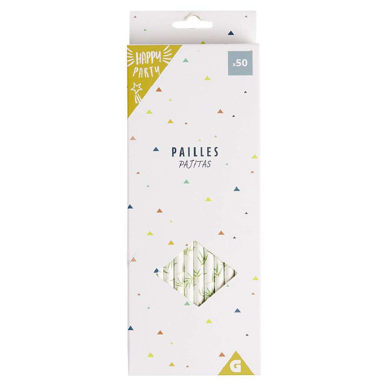 Paille bambou blanche motif feuillage x50 - Ø0,6 x H19,7cm