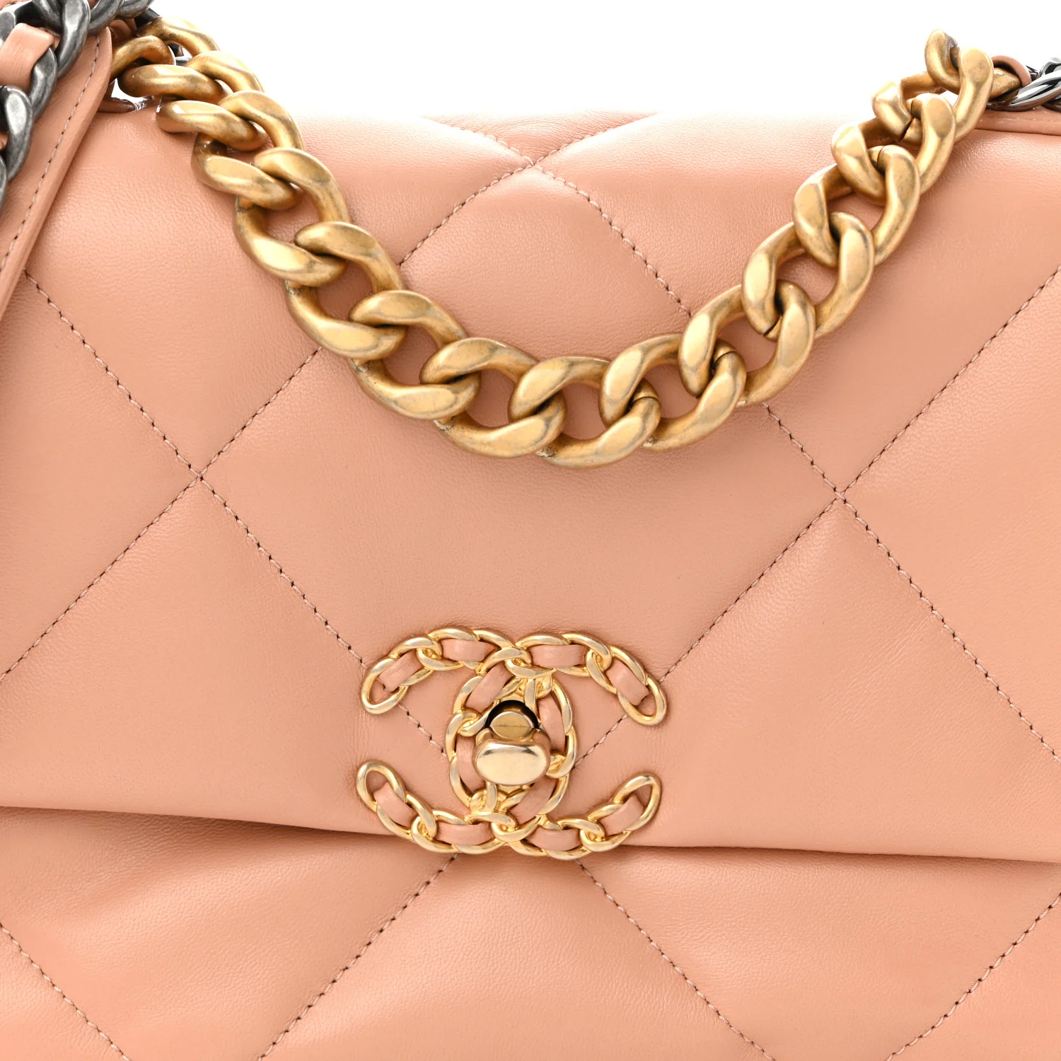 Lambskin Quilted Medium Chanel 19 Flap Beige