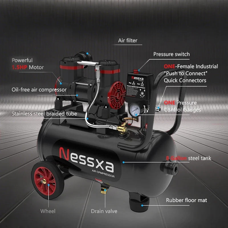 EAYSG 8 Gallon Ultra Quiet Air Compressor, 1.5HP 4.52 CFM Oil-Free, 115 PSI Max, 110V Portable Air Compressor with Tank for Car Repair, Spray Painting, Nailing