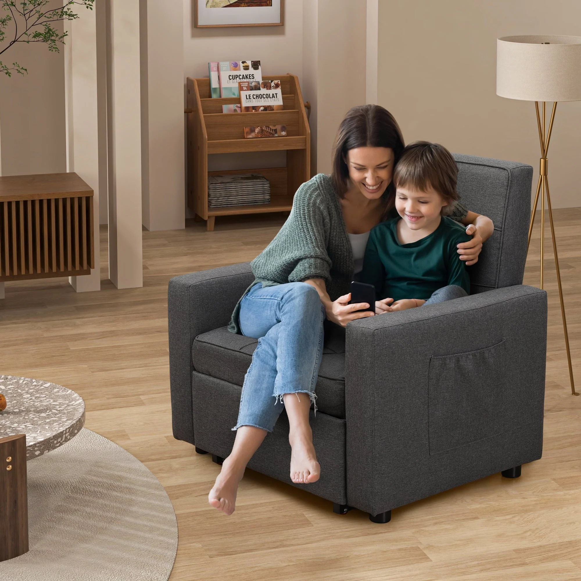 Tolead 3 - in - 1 Convertible Sofa Bed Sleeper Chair with Adjustable Backrest, Gray