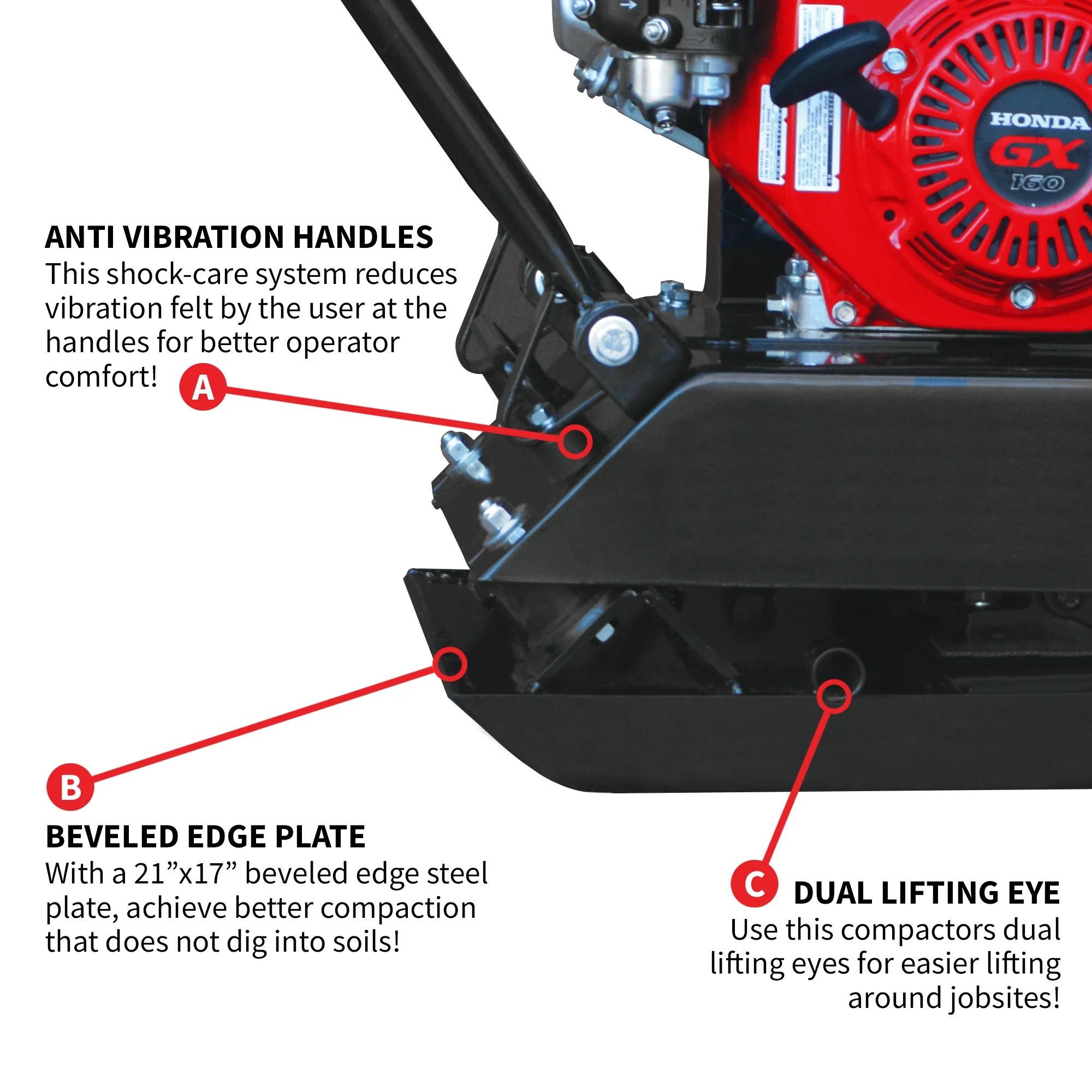 Plate Compactor 5.5 HP, 3000 lbs/ft, 63cc, Gas, 17 x 13 Plate Compactor, 5900 VPM - Image 6