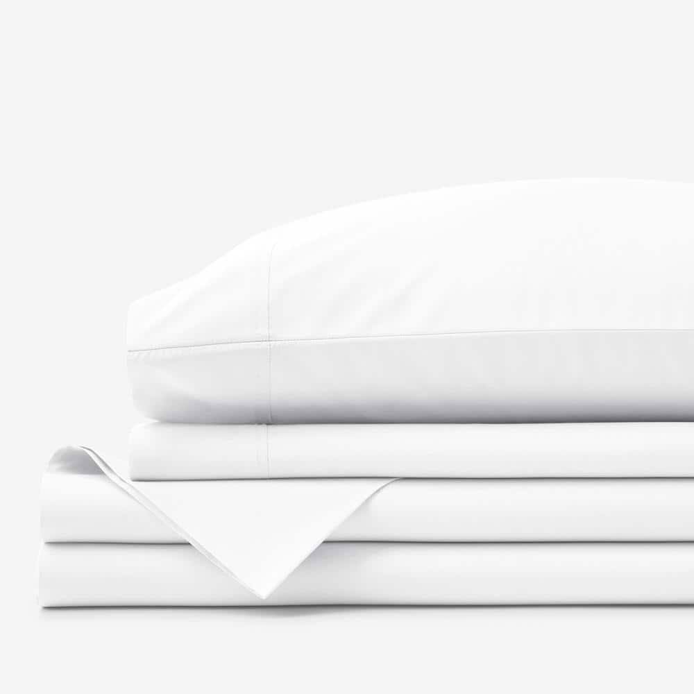 The Company Store 4-Piece White Solid 400-Thread Count Supima Cotton Percale Queen Deep Pocket Sheet Set
