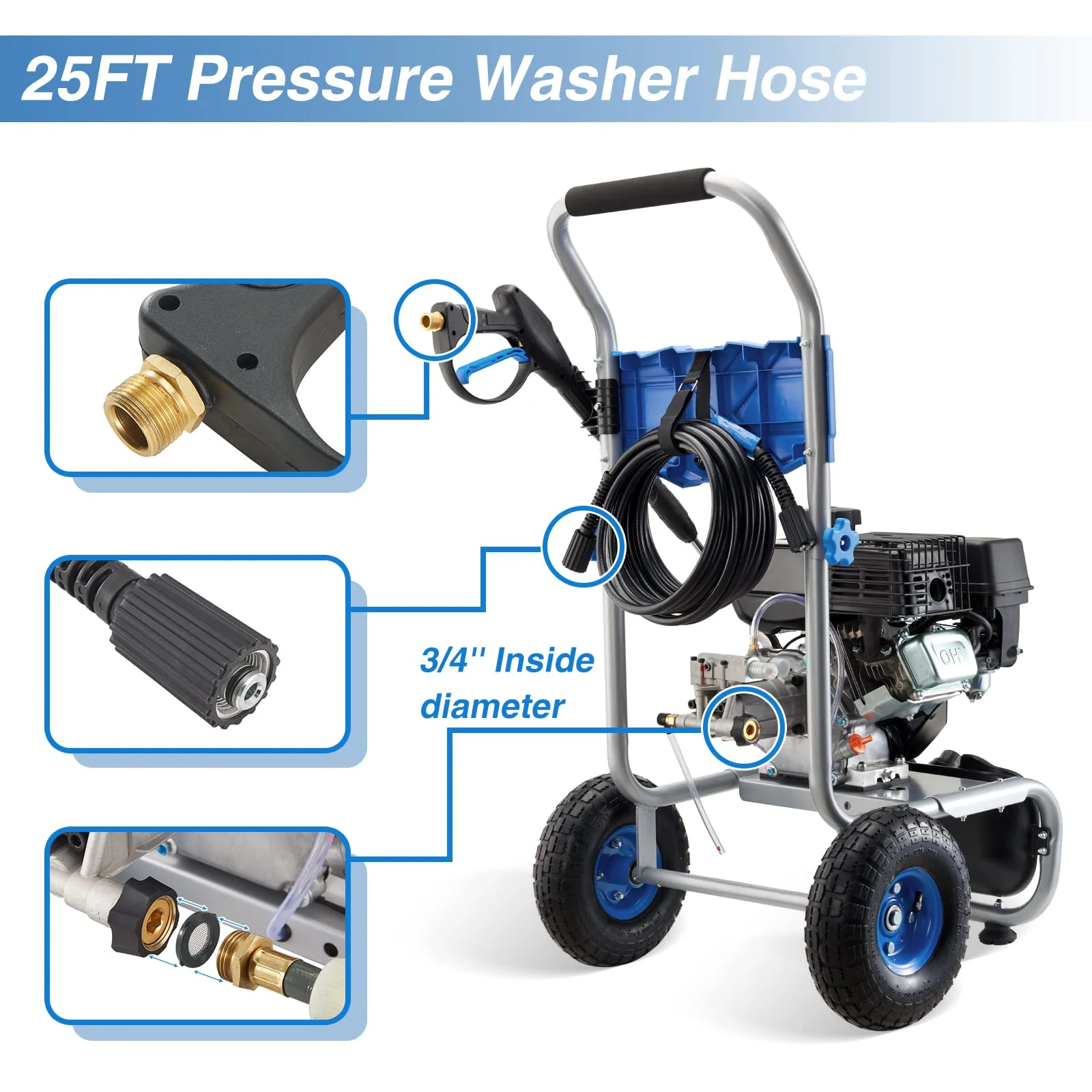 3500PSI Gas Pressure Washer, 2.3GPM Gas Powered High Pressure Clean Machine with 209CC Engine, 4 Adjustable Nozzles for Cleaning Walls, Terraces, Vehicles, Gardens (Blue)(Blue) - Image 7